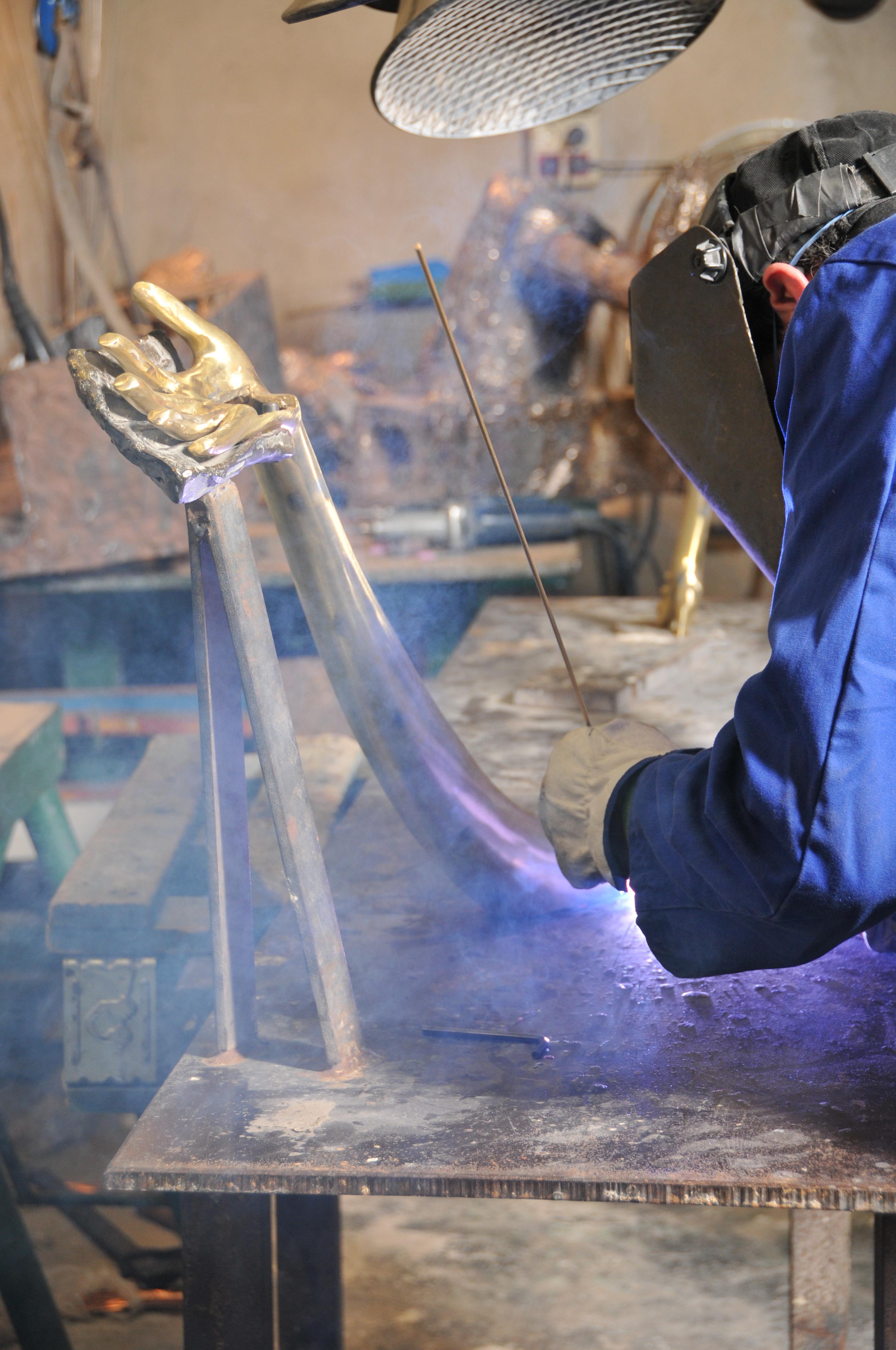 Varnished Low brass coffee table model 