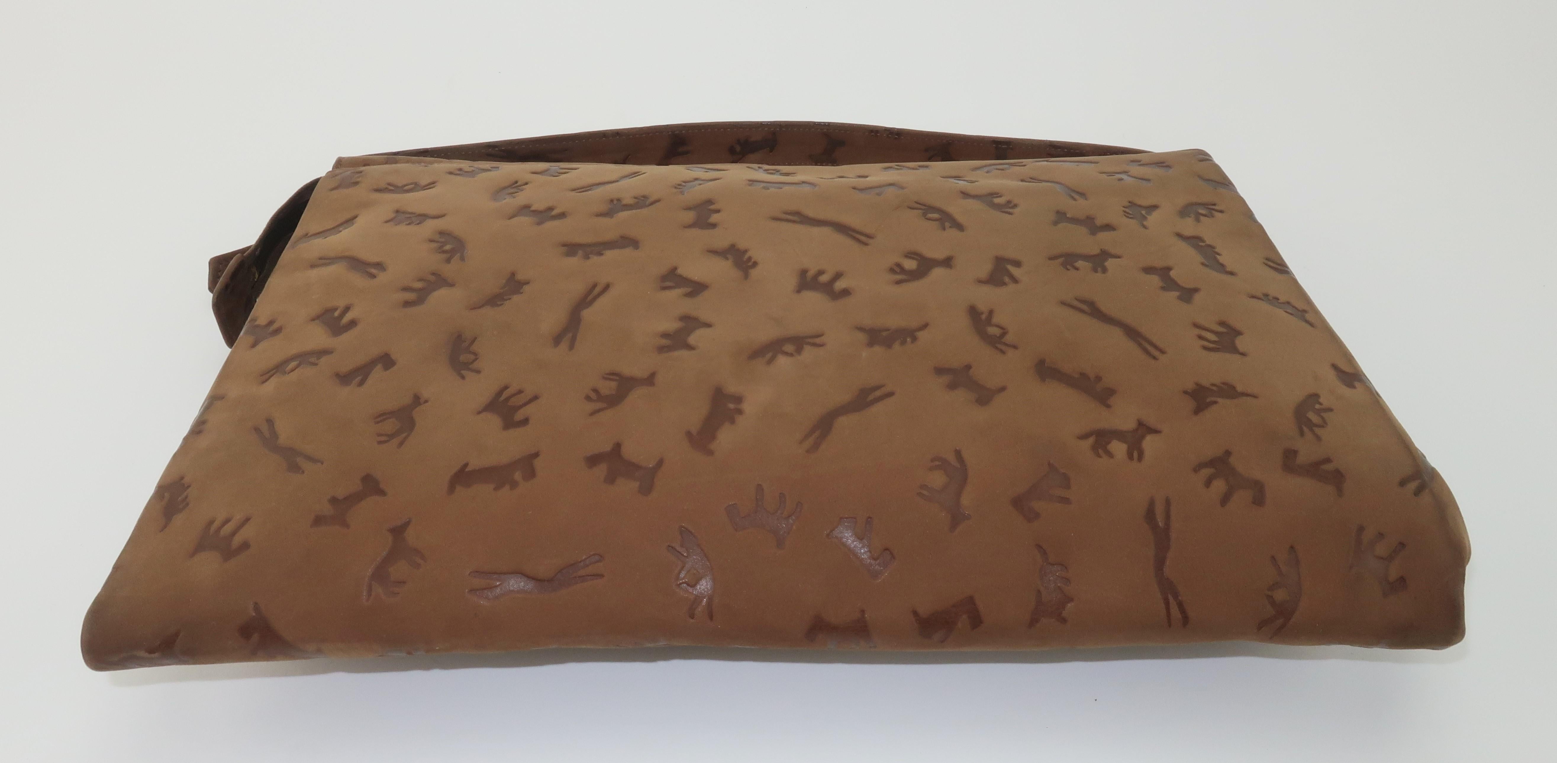 Lederer Brown Suede Leather Handbag With Dog Motif, 1960's 1