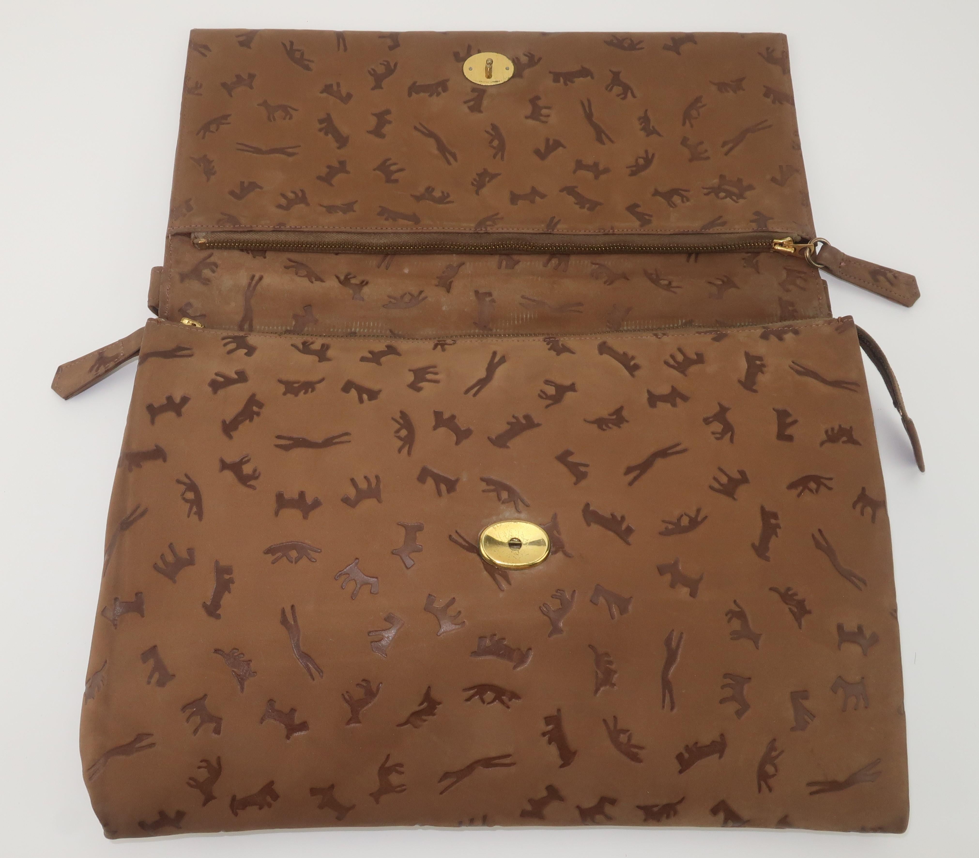 Lederer Brown Suede Leather Handbag With Dog Motif, 1960's 3