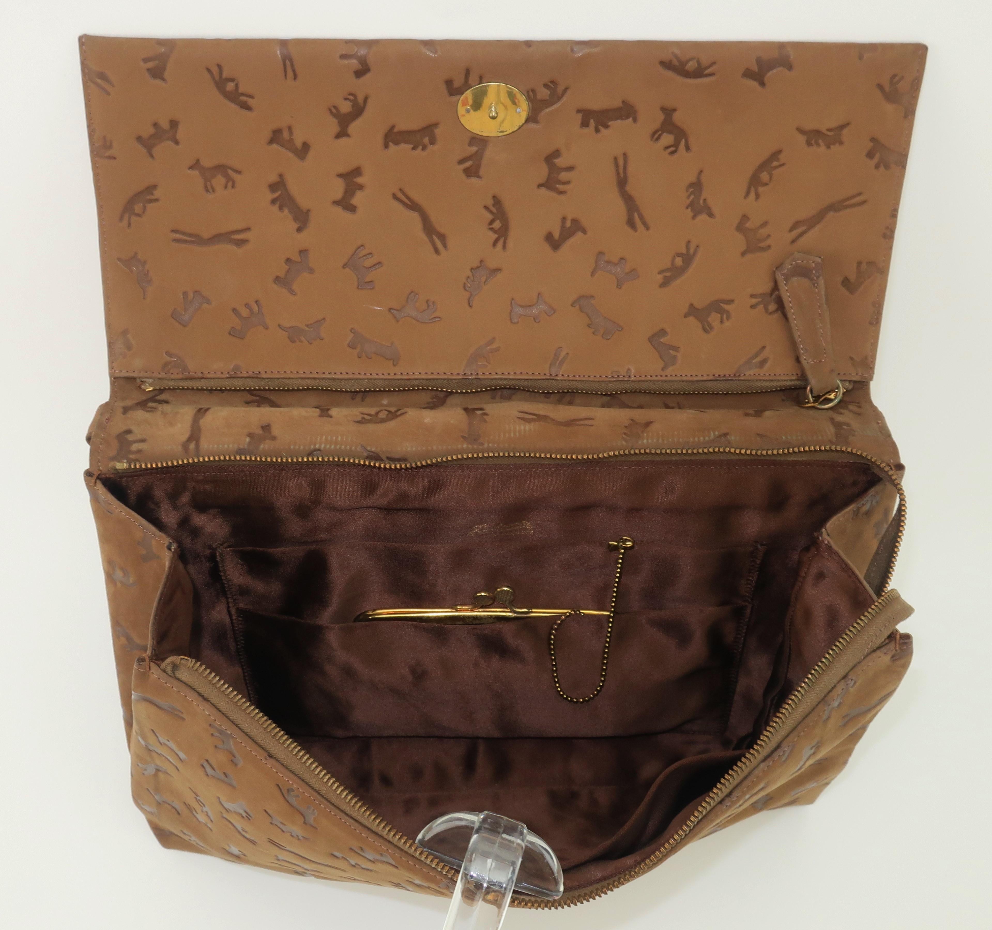 Lederer Brown Suede Leather Handbag With Dog Motif, 1960's 4
