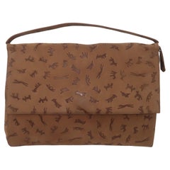 Borsa Lederer in pelle scamosciata marrone con motivo di cani, anni '60