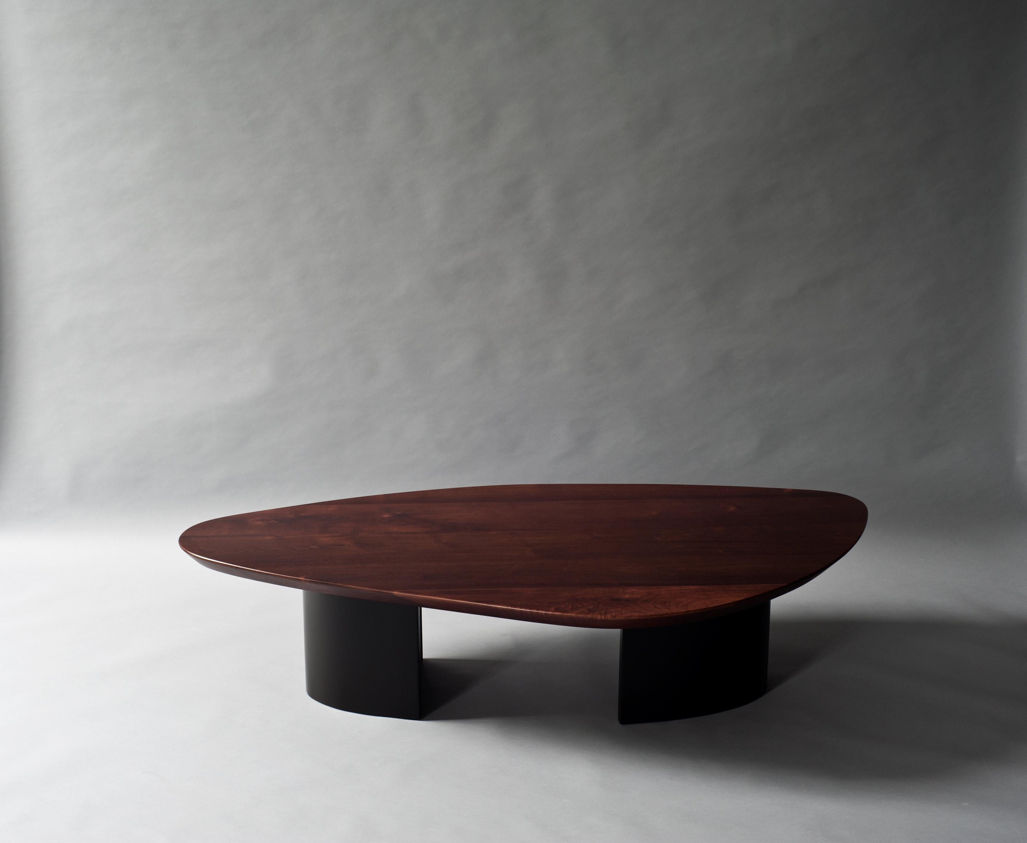 Ledge coffee table by DeMuro Das 
Dimensions: W 80 x D 150 x H 35 cm
Materials: Solid walnut - Matte
 Lacquer (Grey Olive) - Matte


Dimensions and finishes can be customized.

DeMuro Das is an international design firm and the aesthetic and