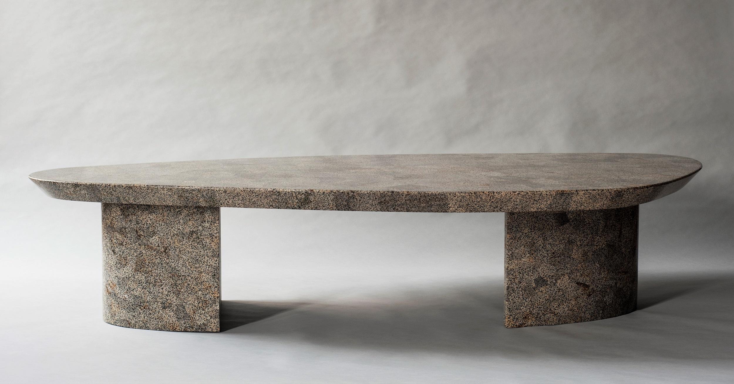 Ledge coffee table by DeMuro Das 
Dimensions: W 193 x D 96 x H 39.4 cm
Materials: Dalmatain Jasper, polished (random)

Dimensions and finishes can be customized.

DeMuro Das is an international design firm and the aesthetic and cultural