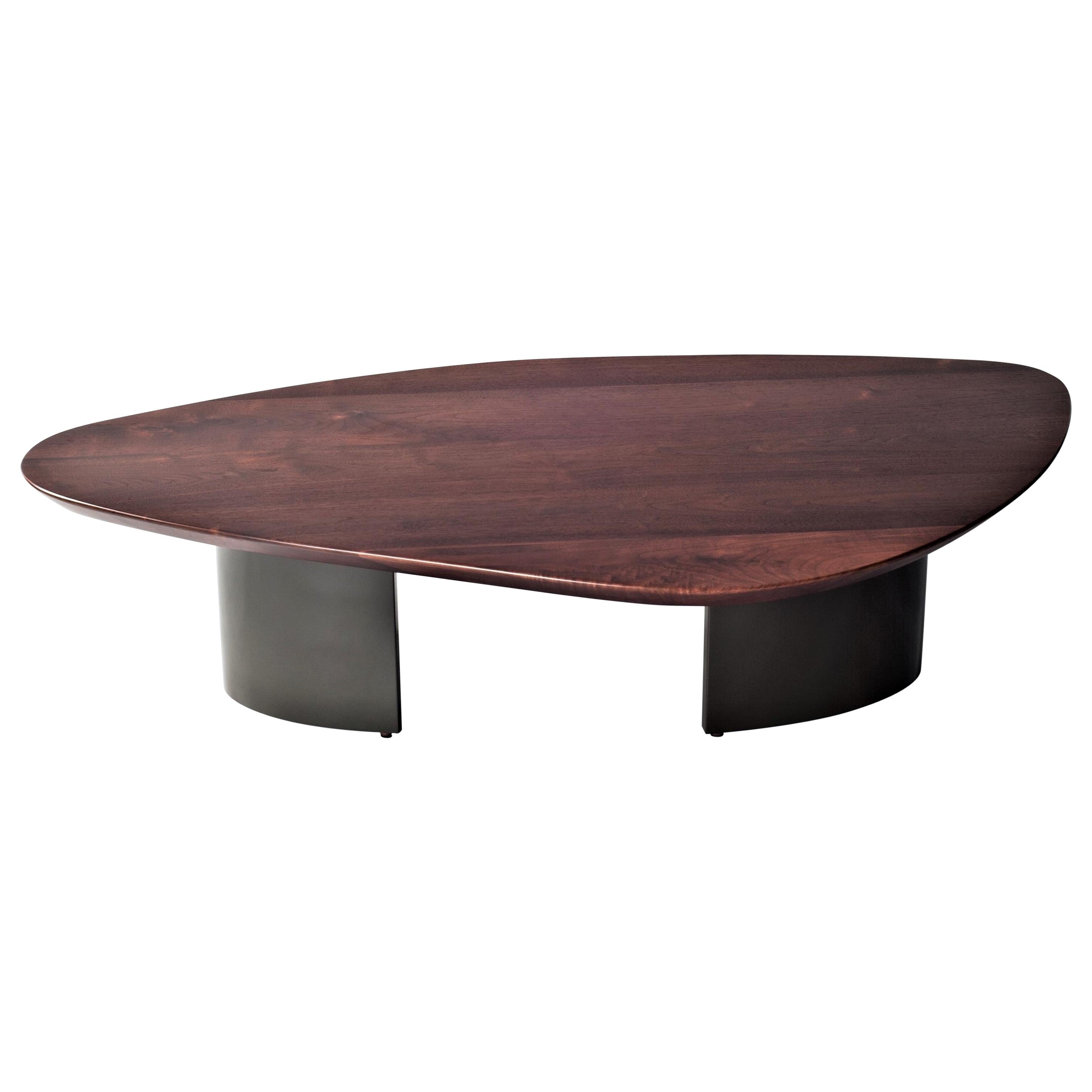 Ledge Coffee Table by DeMuro Das in Solid Walnut with Olive Grey Lacquered Base