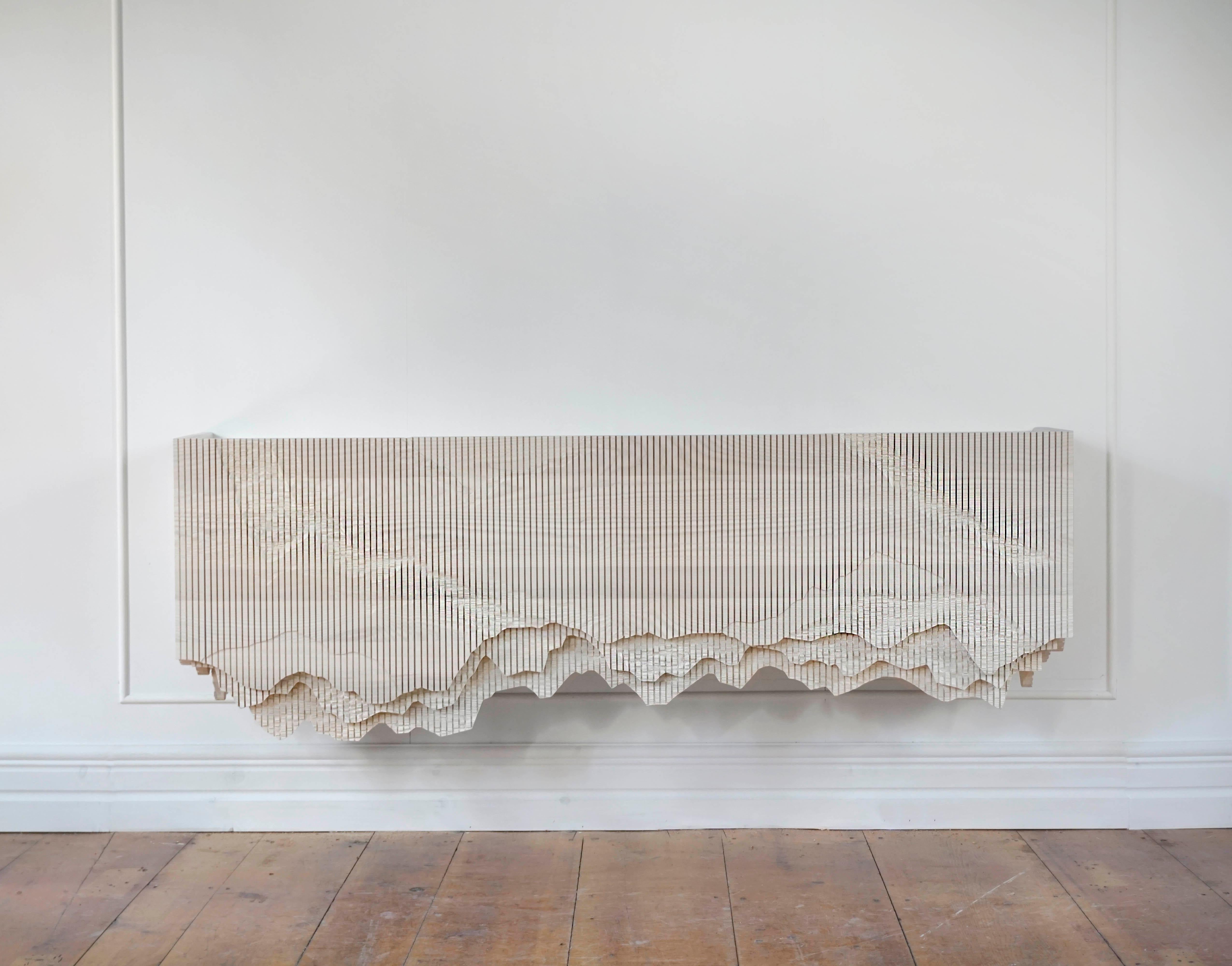Hand-Carved Ledge Floating Console in Bone White by Simon Johns For Sale