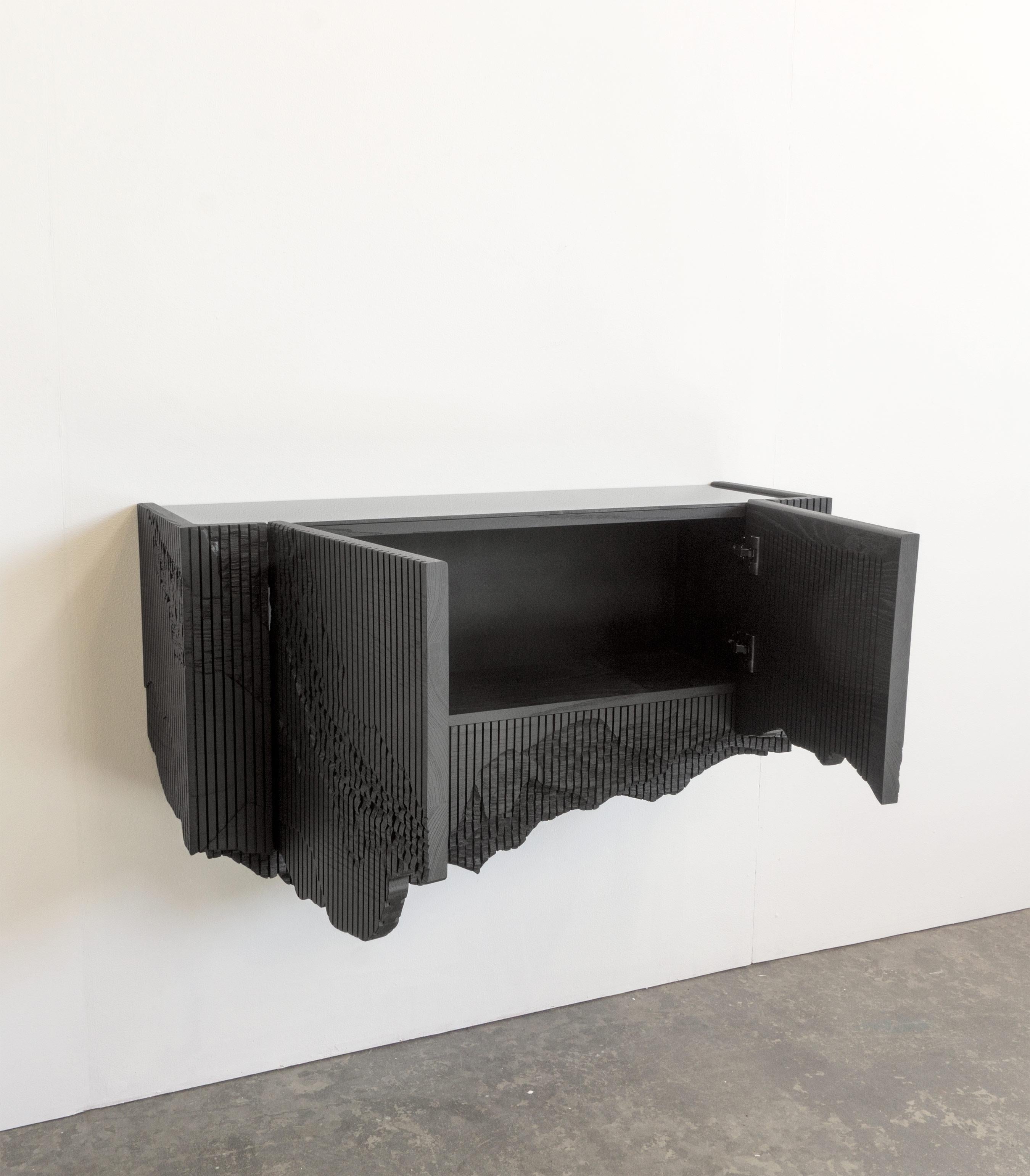 Hand-Carved Quick Ship in Stock Ledge Floating Console in Black Ash by Simon Johns 