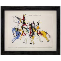 Used Ledger Art, "Sioux Medicine Men" by James Black 'Cheyenne'