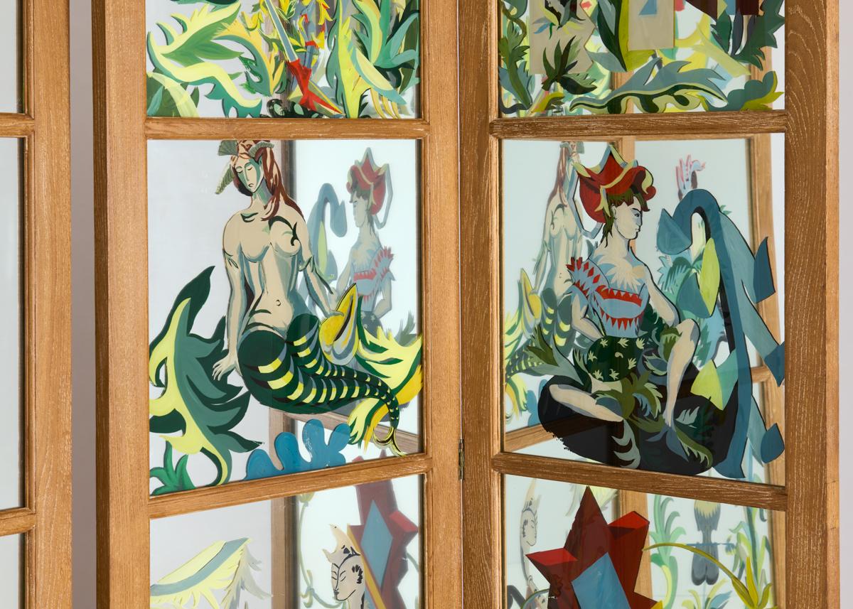 Limed Ledoux and Coutaud, Pair of Dual-Leafed Mirrored Folding Screens, France, 1950s For Sale