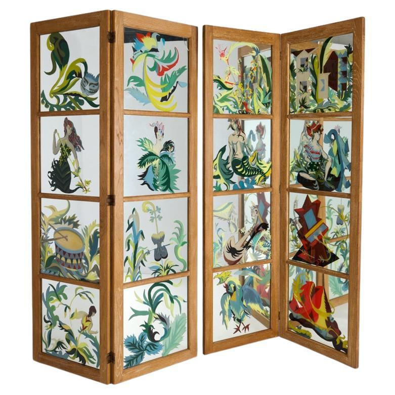Ledoux and Coutaud, Pair of Dual-Leafed Mirrored Folding Screens, France, 1950s