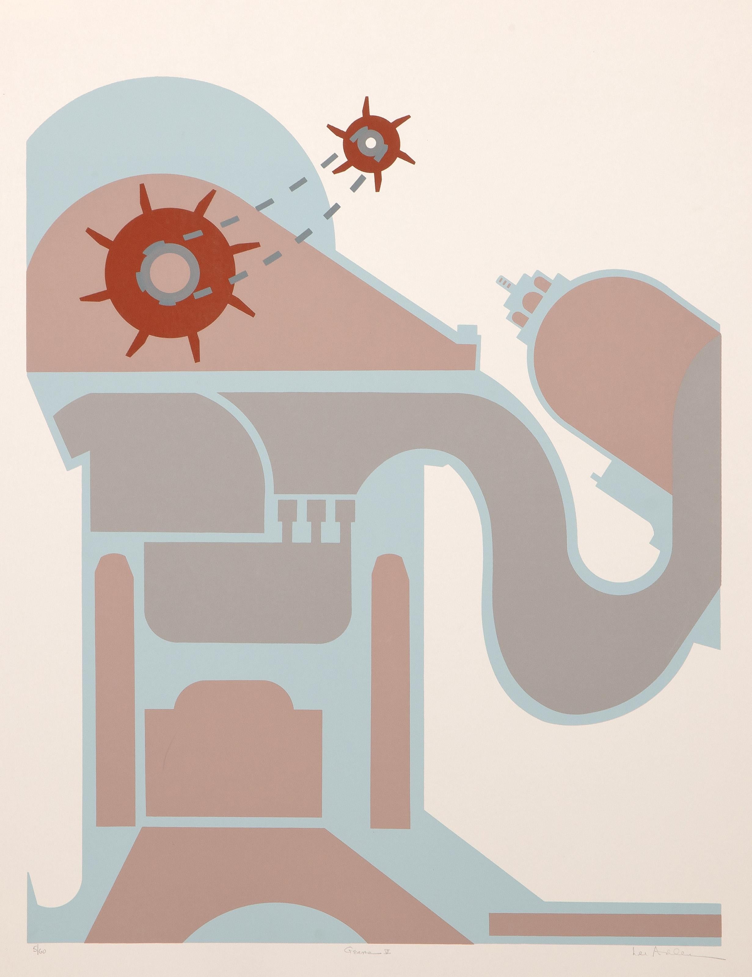  Lee Adler, American (1926 - 2003) -  Gears V, Year: circa 1970, Medium: Screenprint, signed, titled and numbered in pencil, Edition: 5/60, Image Size: 22.5 x 18 inches, Size: 29 x 23 in. (73.66 x 58.42 cm) 
