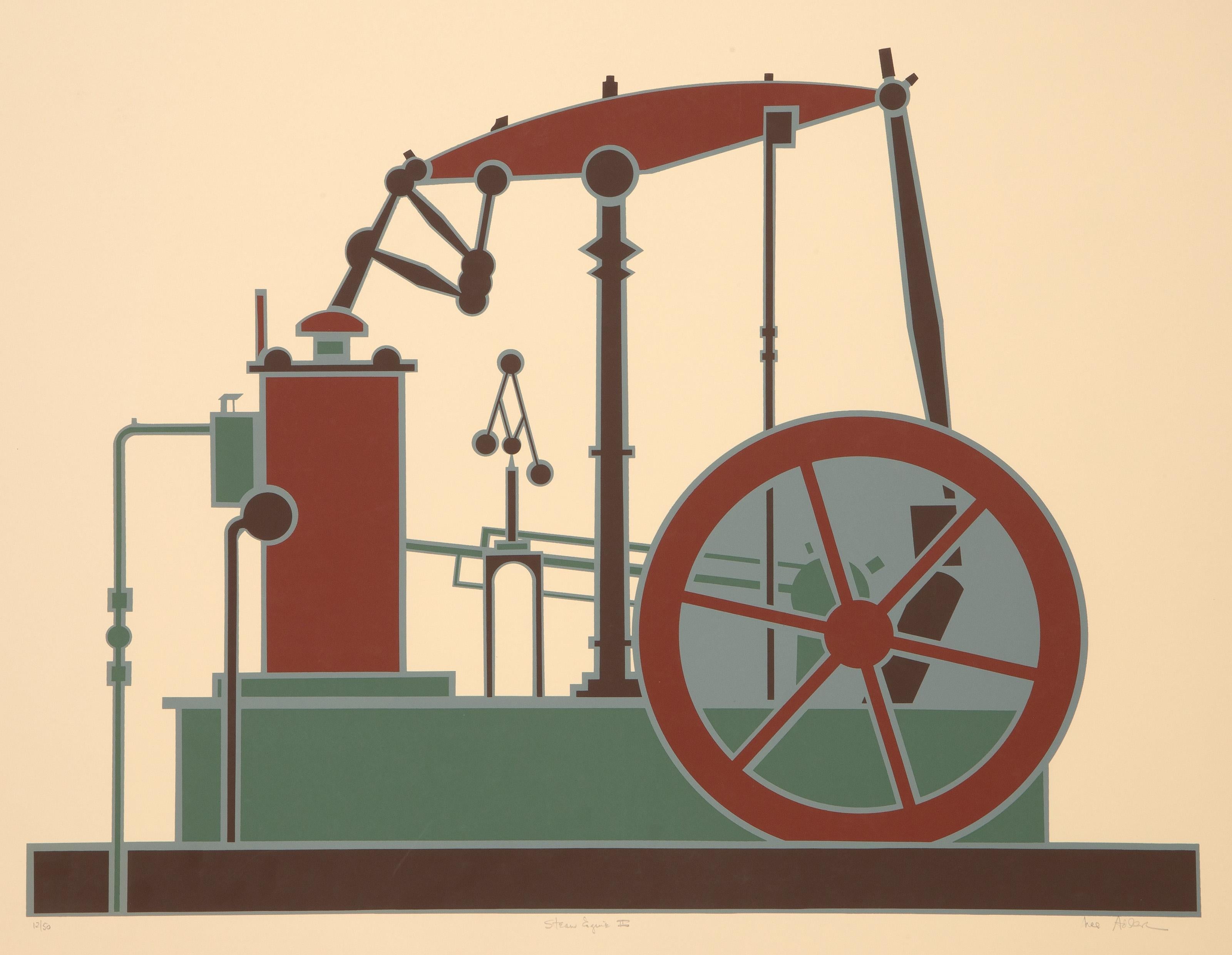  Lee Adler, Amerikaner (1926 - 2003) -  Dampfmaschine II, Jahr: ca. 1970, Medium: Siebdruck, signiert, betitelt und nummeriert mit Bleistift, Auflage: 12/50, Bildgröße: 17,5 x 24 Zoll, Größe: 23 x 29 Zoll (58,42 x 73,66 cm)