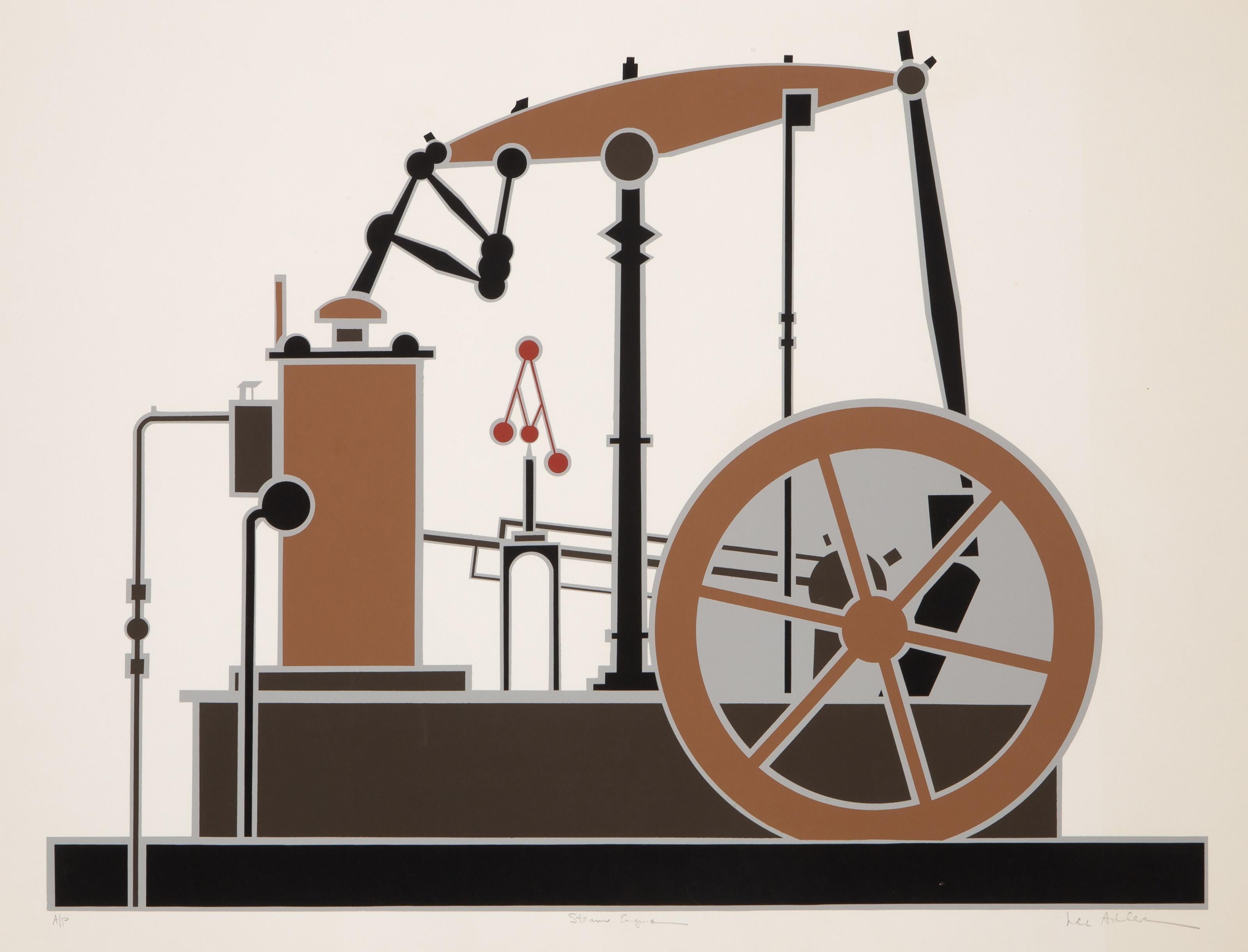  Lee Adler, American (1926 - 2003) -  Steam Engine, Year: circa 1970, Medium: Screenprint, signed, titled and numbered in pencil, Edition: AP, Image Size: 17.5 x 24 inches, Size: 23 x 29 in. (58.42 x 73.66 cm)