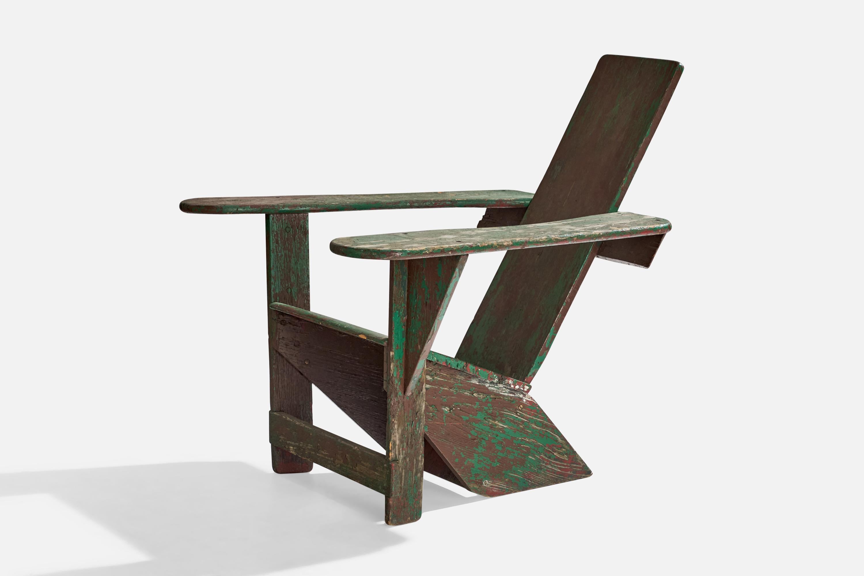 Lee and Bunnell, Westport Lounge Chair, Wood, USA, 1900s In Fair Condition For Sale In High Point, NC