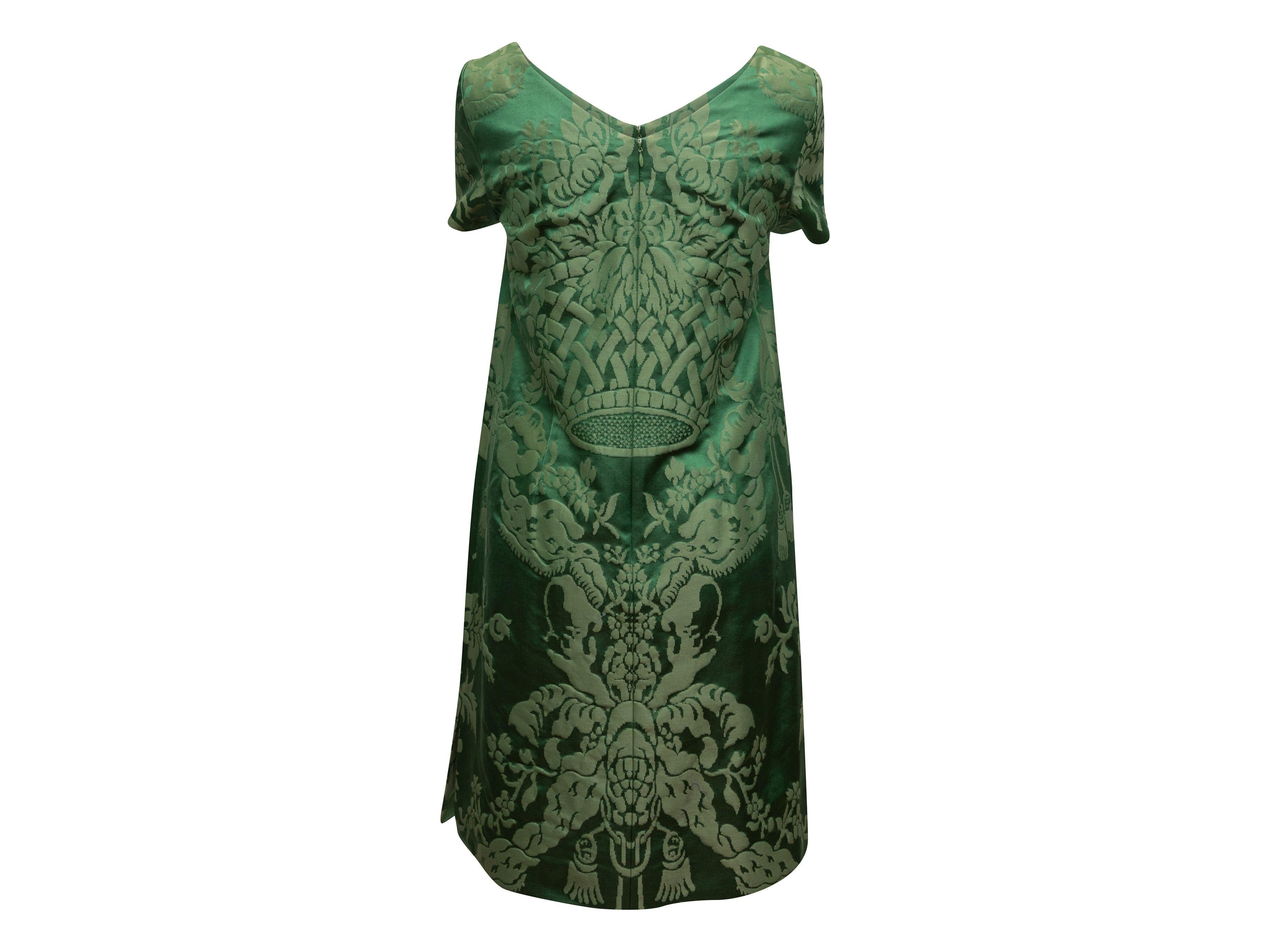 Lee Anderson Couture Green Jacquard Dress In Good Condition In New York, NY