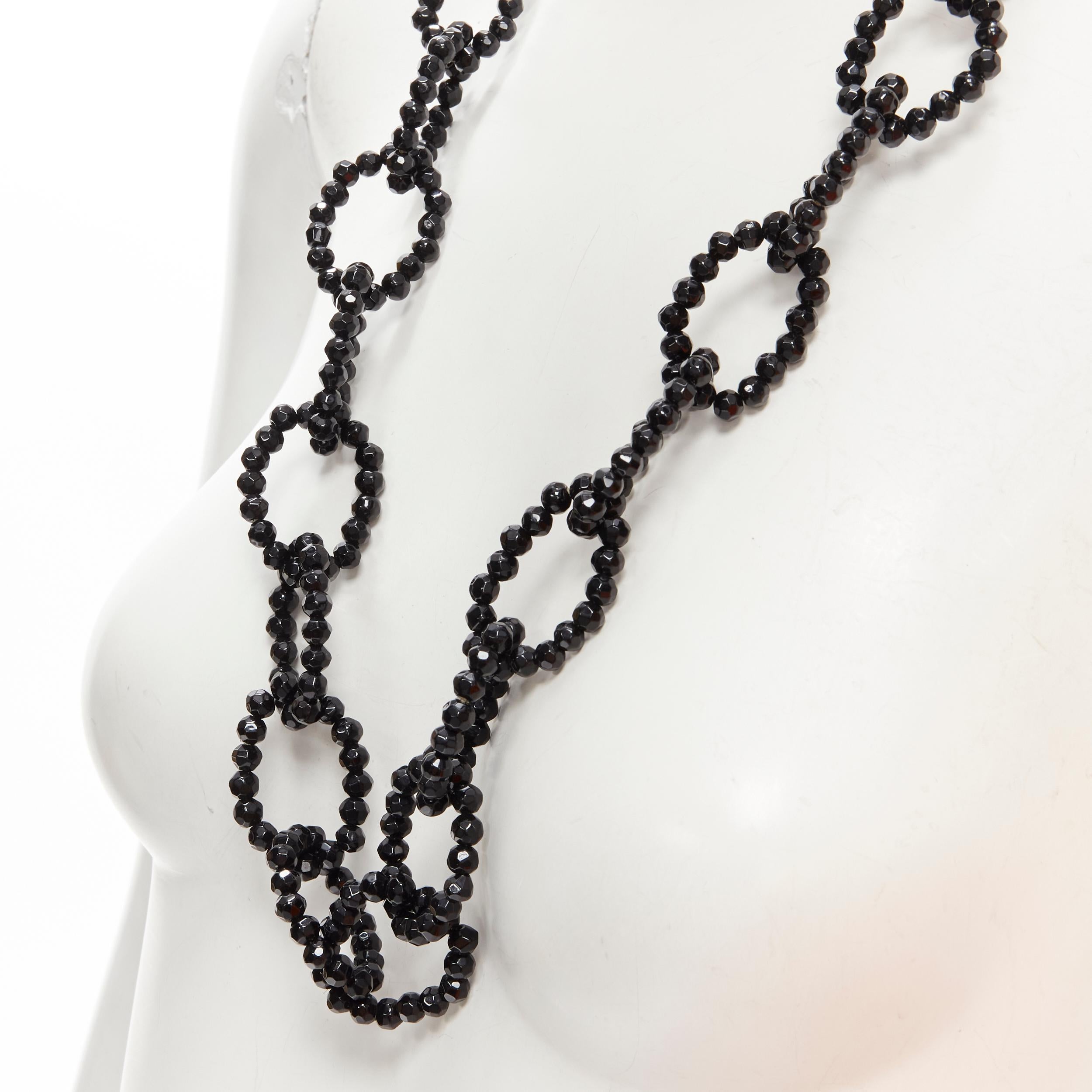 LEE ANGEL black beads loop chain long oversized statement necklace For Sale 3