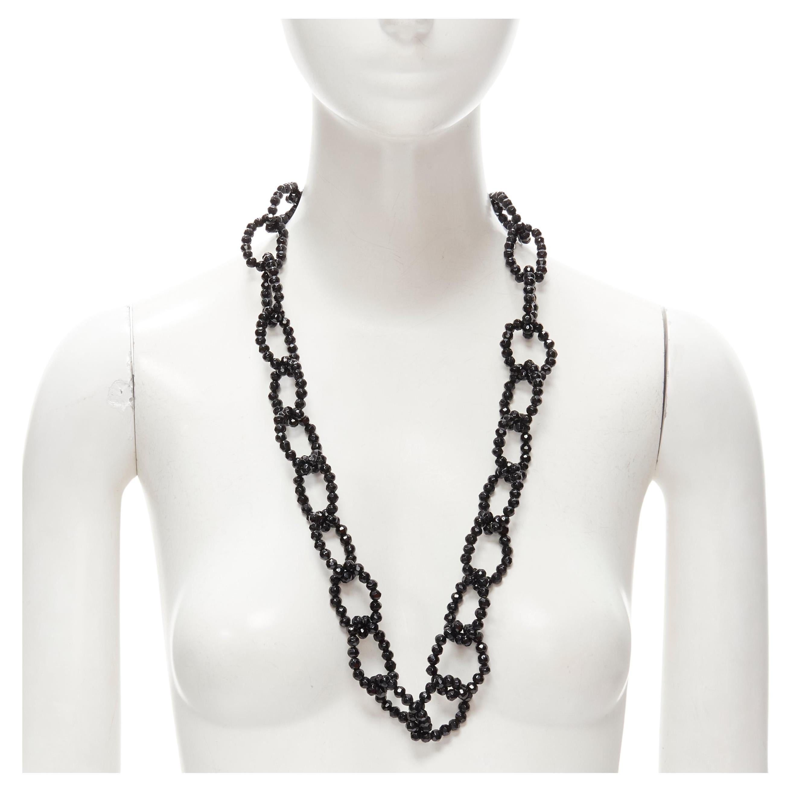 LEE ANGEL black beads loop chain long oversized statement necklace For Sale
