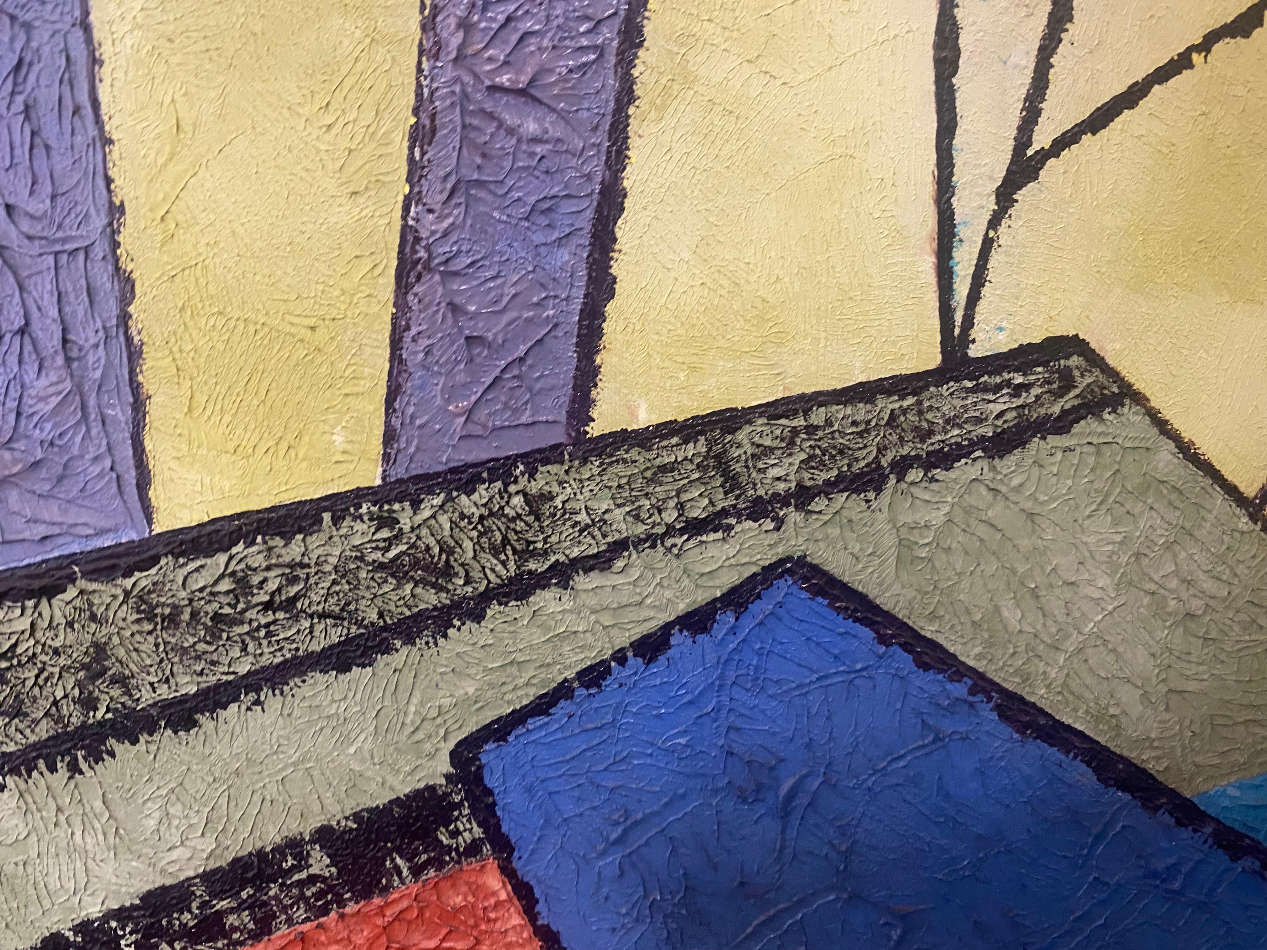 Midcentury Colorful Abstract Oil on Wood Panel by Lee Applegate For Sale 5