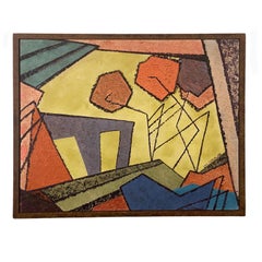 Vintage Midcentury Colorful Abstract Oil on Wood Panel by Lee Applegate