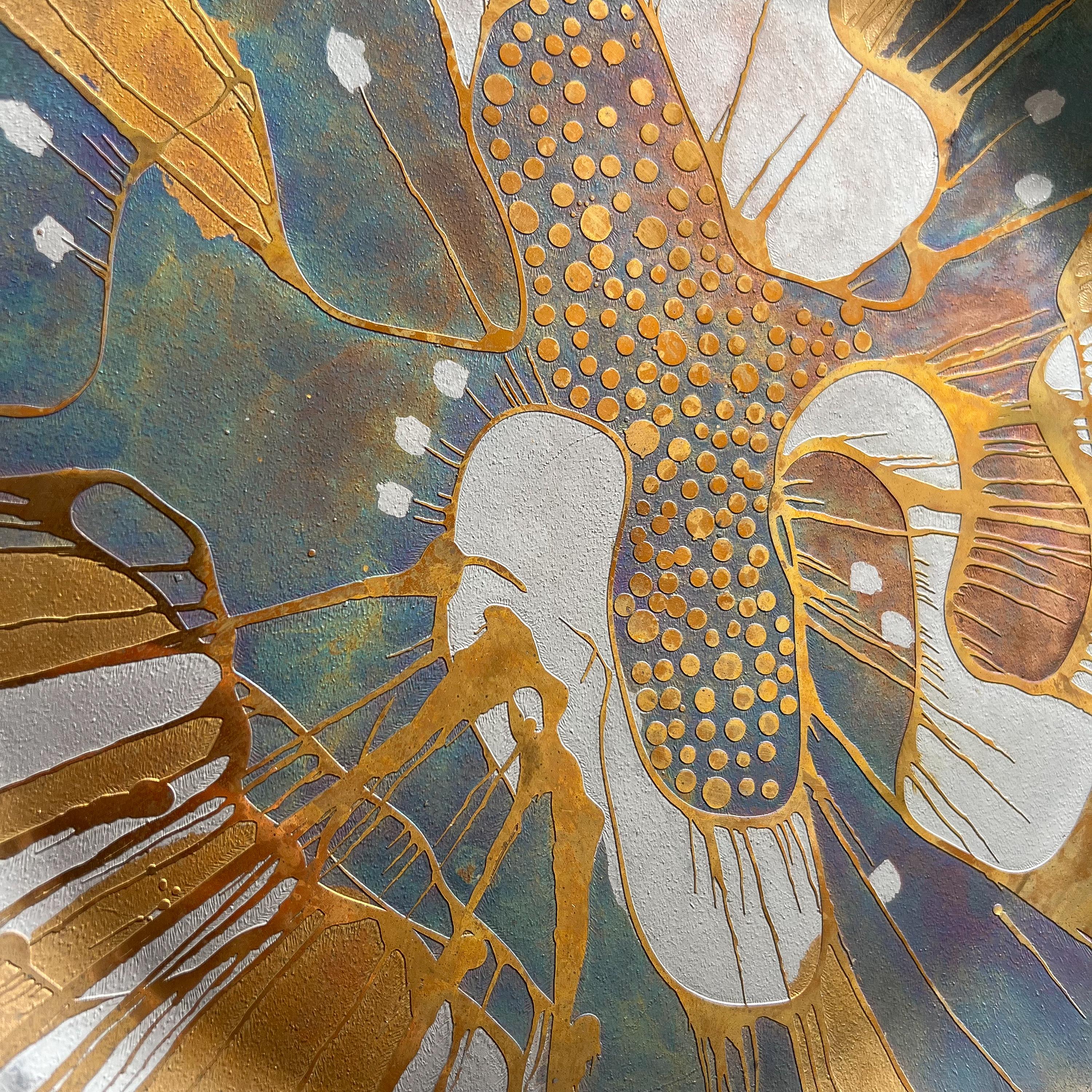 Lee Barnes Peck Abstract Brass Multi Colored Copper Plate 6
