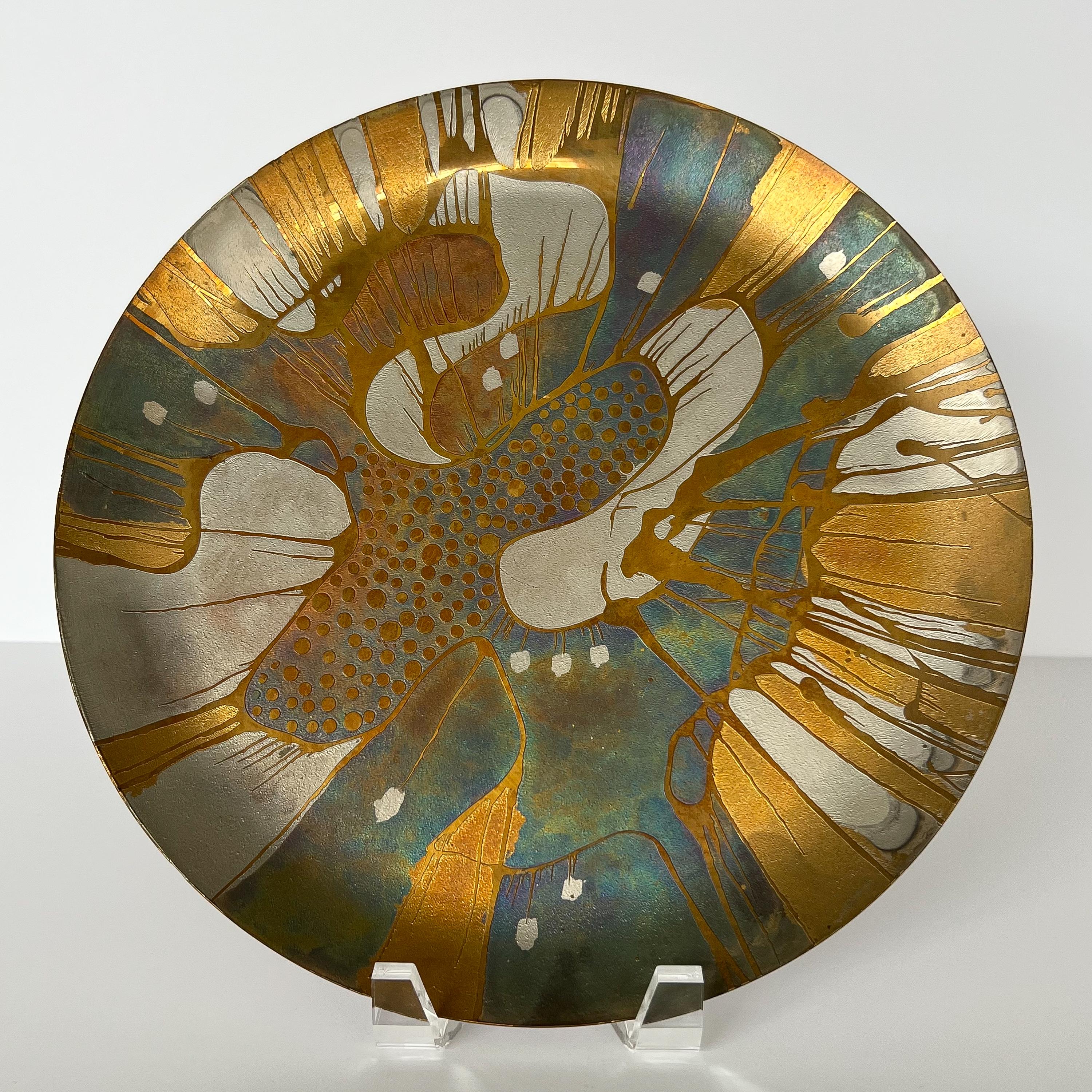 American Lee Barnes Peck Abstract Brass Multi Colored Copper Plate