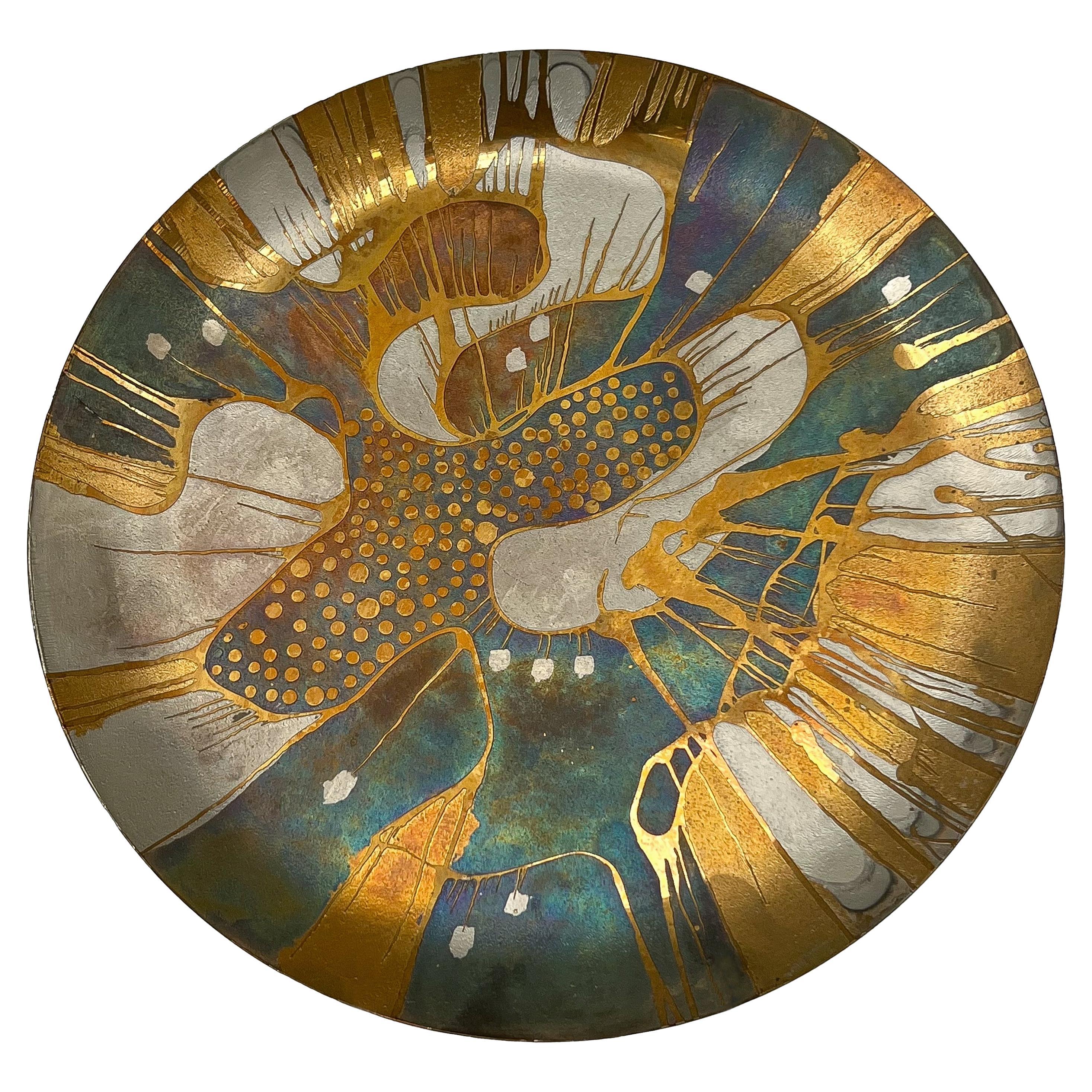 Lee Barnes Peck Abstract Brass Multi Colored Copper Plate