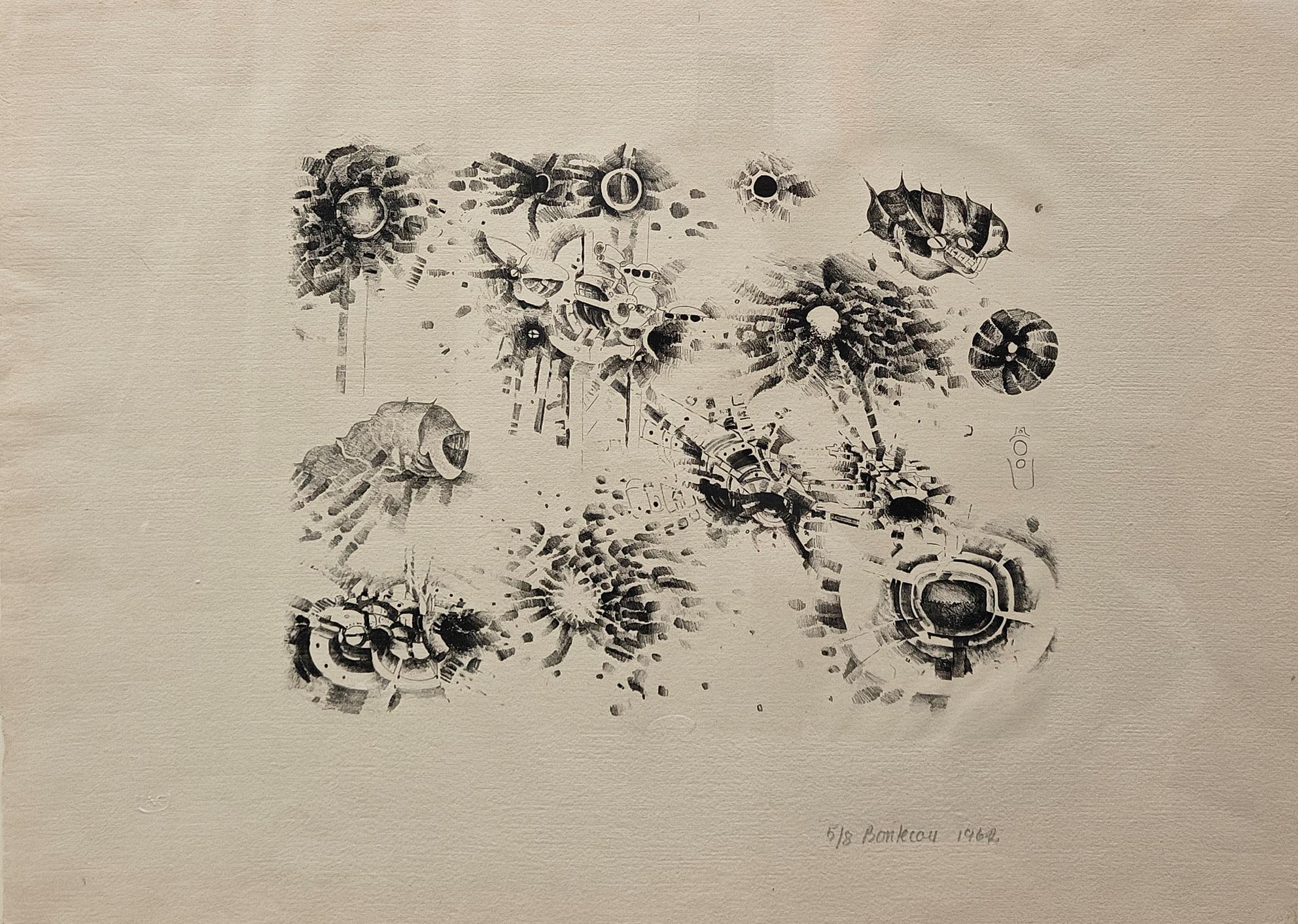 Lee Bontecou
First Stone, 1962
Signed, dated, and numbered lower right
Lithograph from one stone in black ink on cream laid paper
Image 12 3/16 x 15 11/16 inches
Sheet 19 1/2 x 25 13/16 inches
Edition 5/8

Provenance
Private Collection, Englishtown,