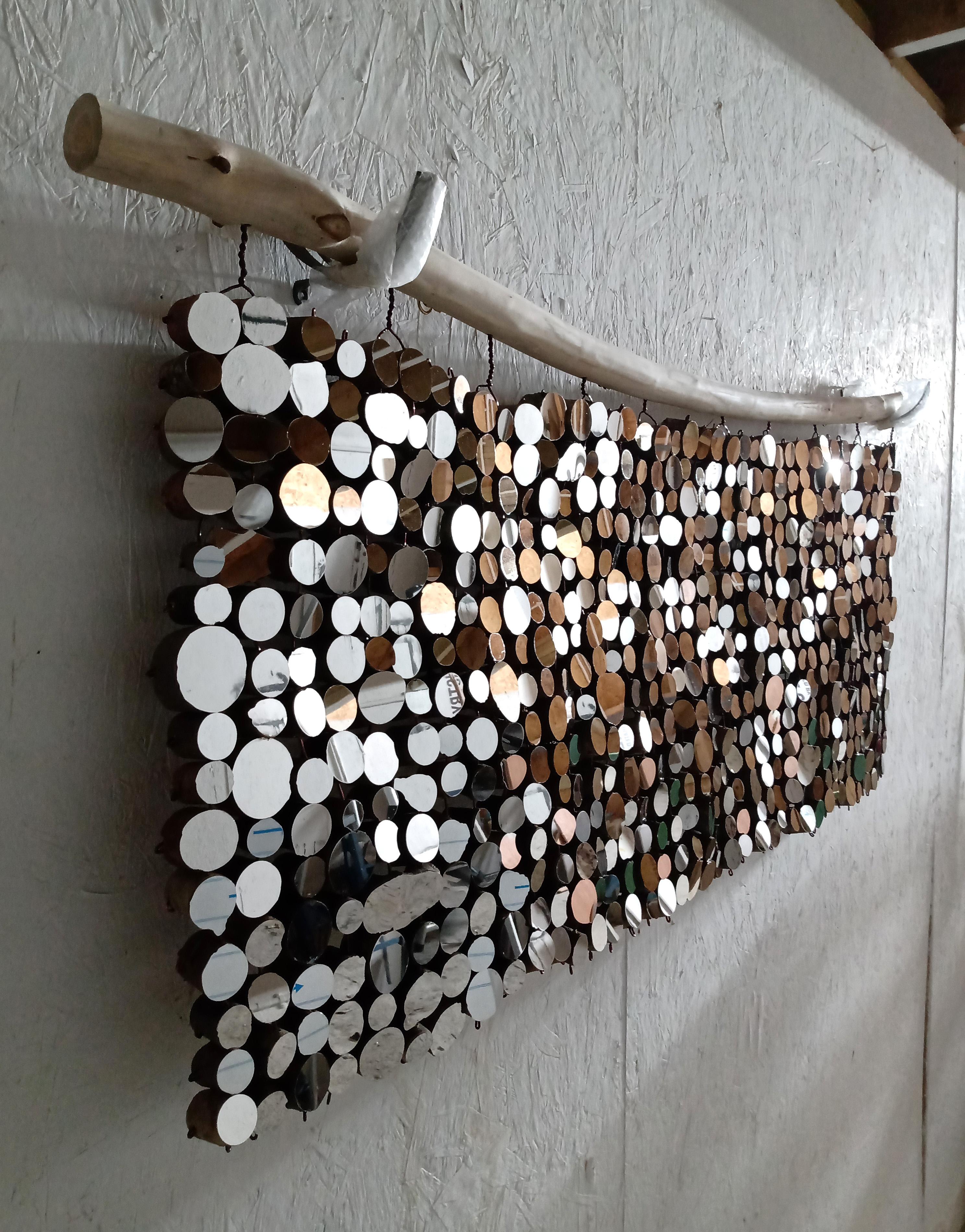 Landscape Mirror Tapestry 2: Sculptural Wall Hanging of Mirrors and Fallen Wood - Contemporary Sculpture by Lee Borthwick