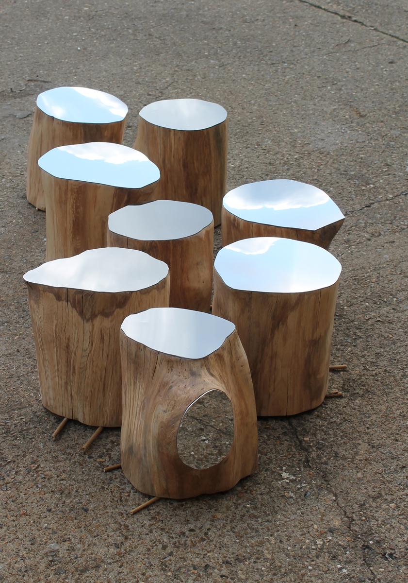 Mirrored Oak Log (10): Sculptural floor installation piece by Lee Borthwick 1