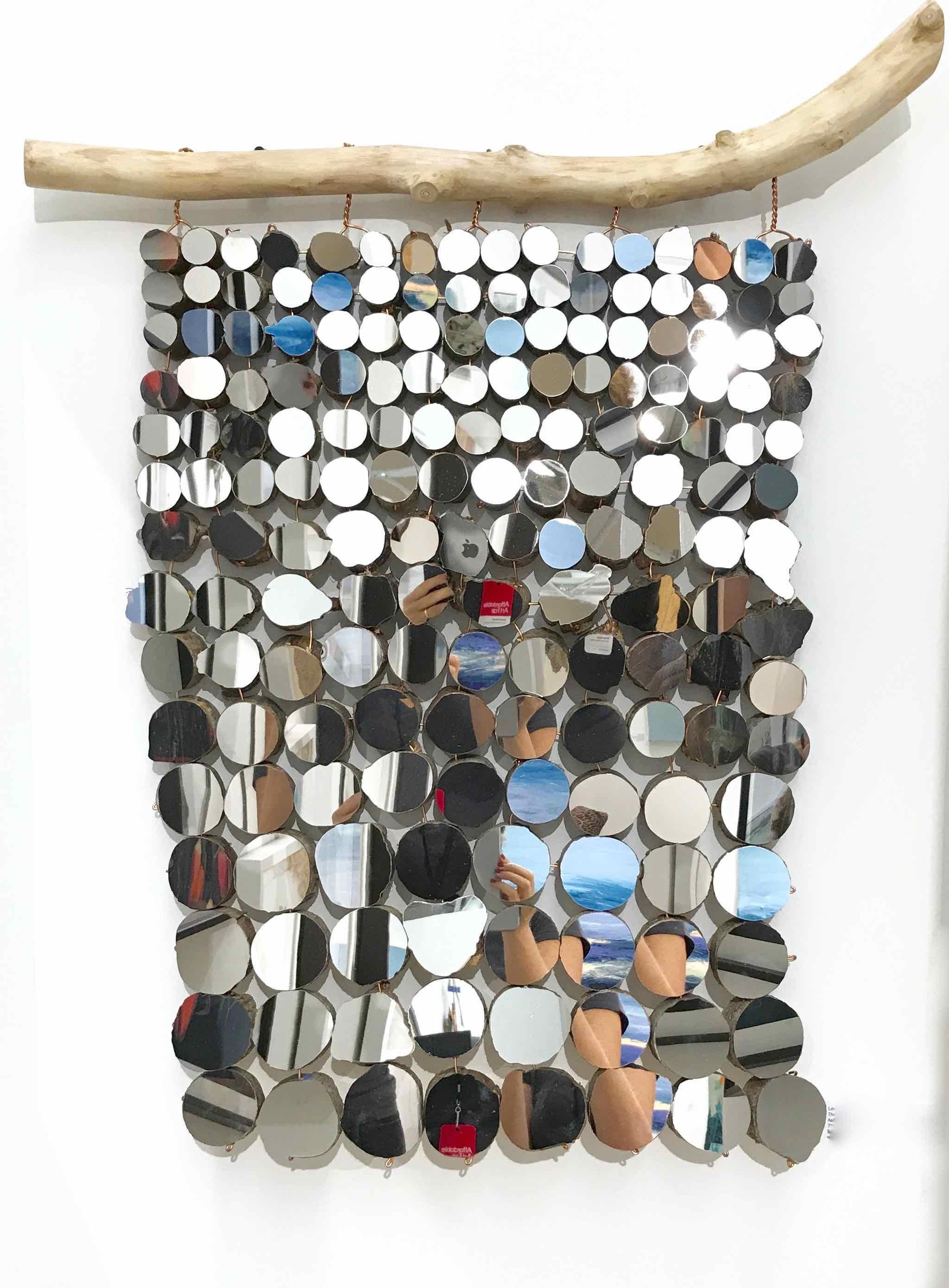 The Tidy Tapestry: A wall hanging of mirrors and fallen willow wood - Sculpture by Lee Borthwick