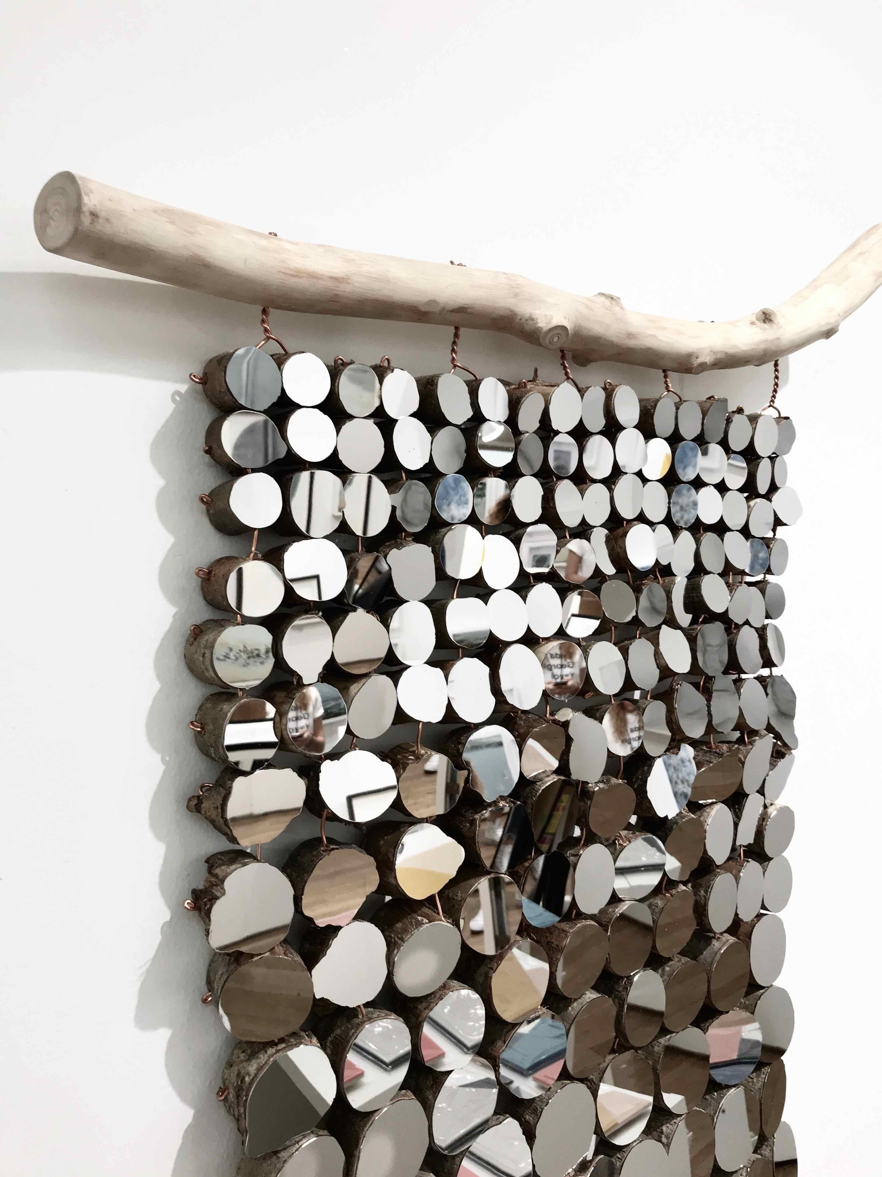 The Tidy Tapestry: A wall hanging of mirrors and fallen willow wood - Contemporary Sculpture by Lee Borthwick