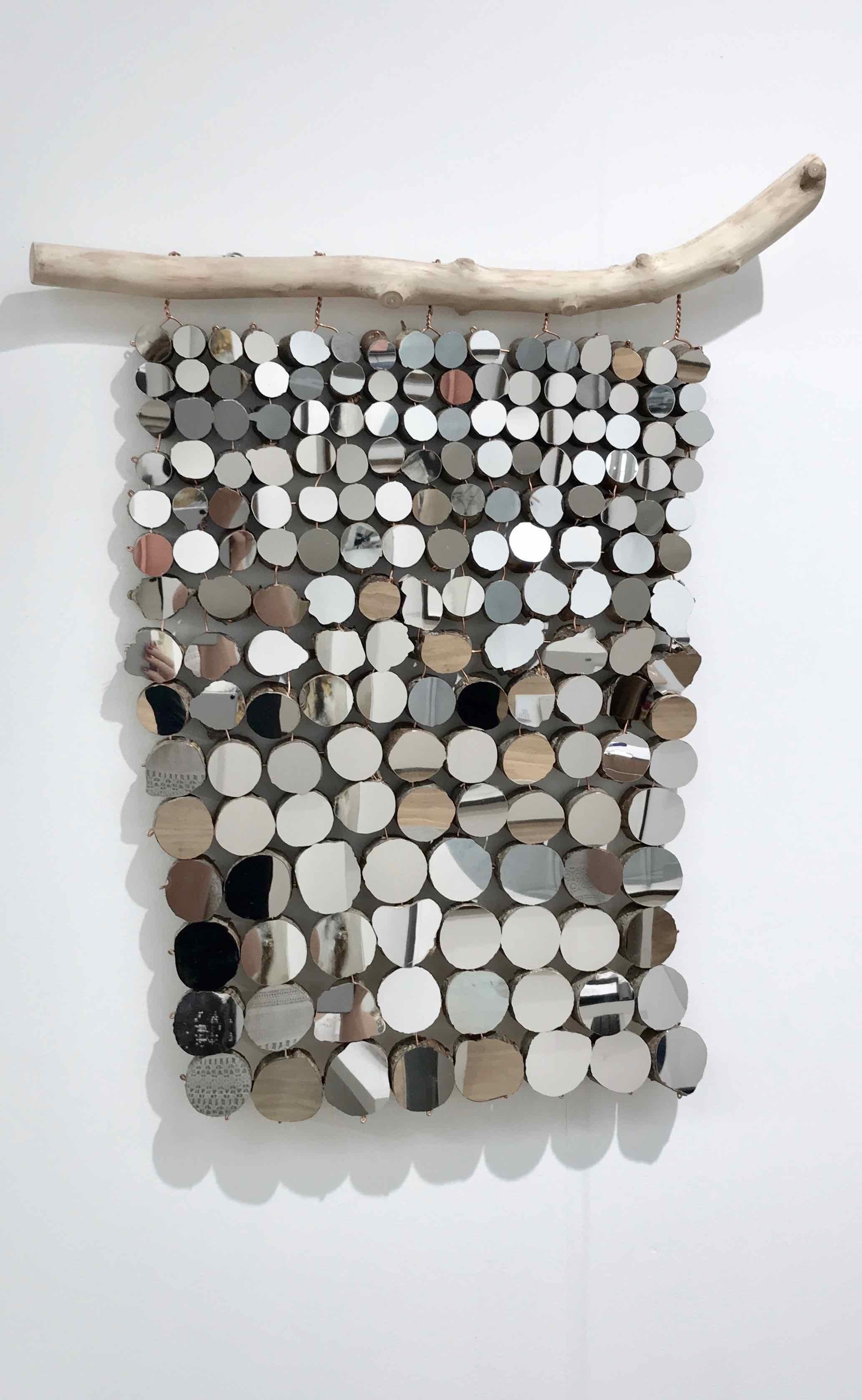 Lee Borthwick Abstract Sculpture - The Tidy Tapestry: A wall hanging of mirrors and fallen willow wood