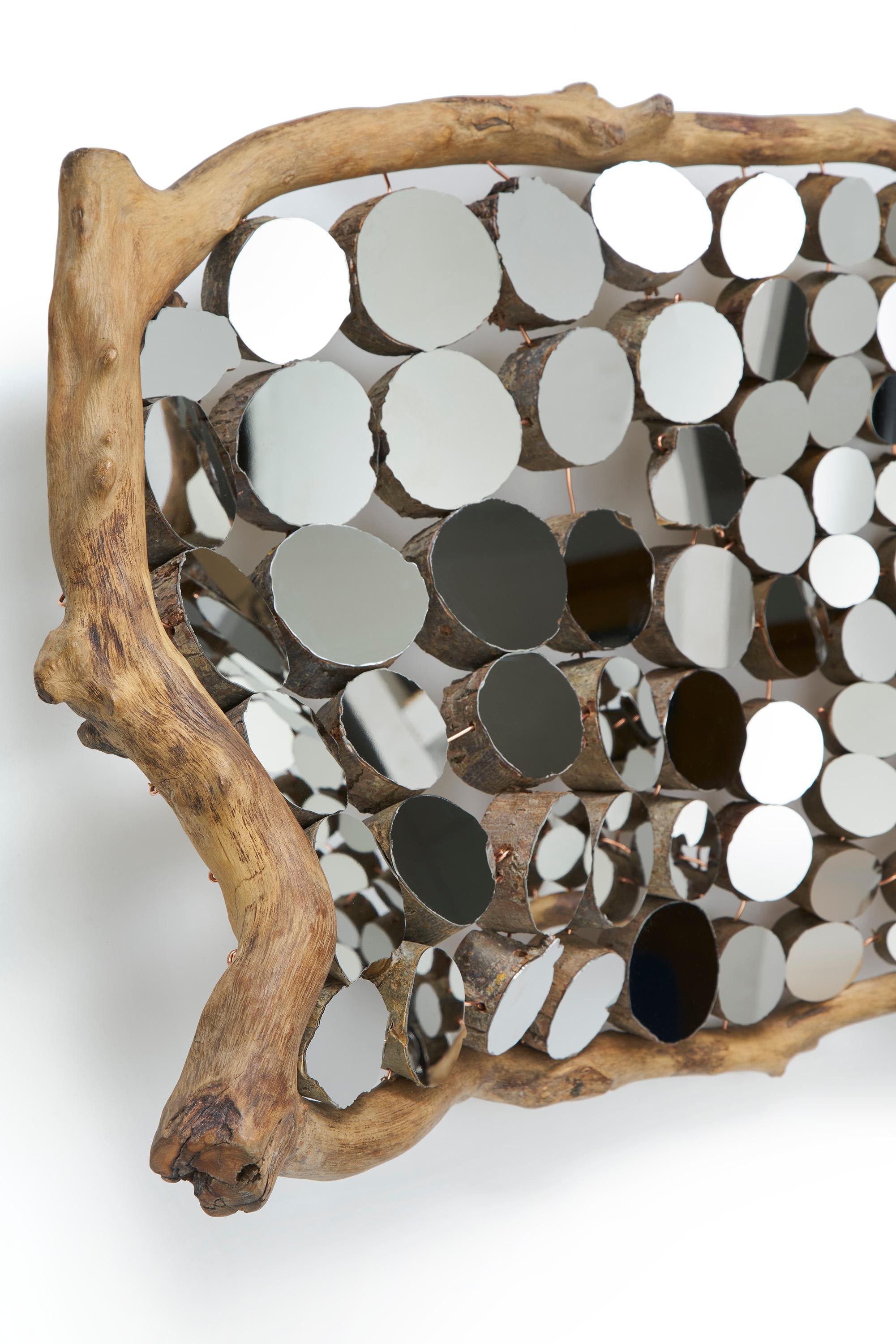 Wandering I: A Sculptural Wall Hanging of Mirrors and Fallen Wood - Contemporary Mixed Media Art by Lee Borthwick