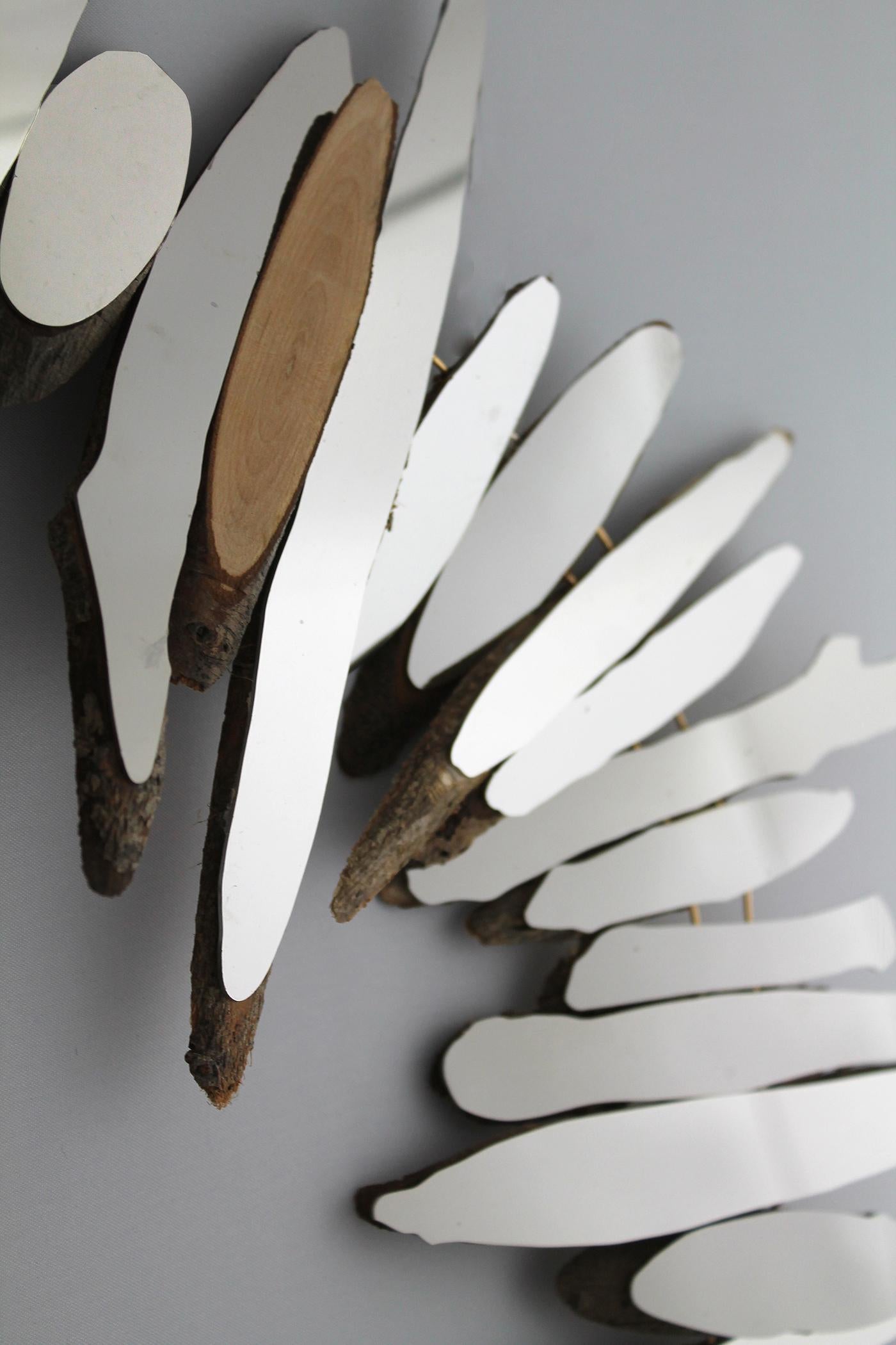 Willow Feathers: A Sculptural Wall Hanging of Mirrors and Fallen Wood - Sculpture by Lee Borthwick