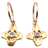 Lee Brevard 18 Karat Yellow Gold Aquamarine Cross Huggie Hoop Earrings at  1stDibs | lee brevard earrings