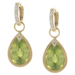 Used Lee Brevard 18 Karat Yellow Gold Diamond and Peridot Huggie Hoop Earrings