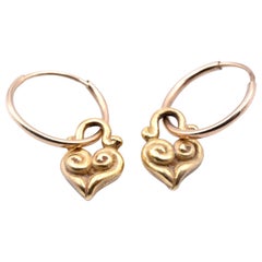 Used Lee Brevard 18 Karat Yellow Gold Heart Huggie Earrings