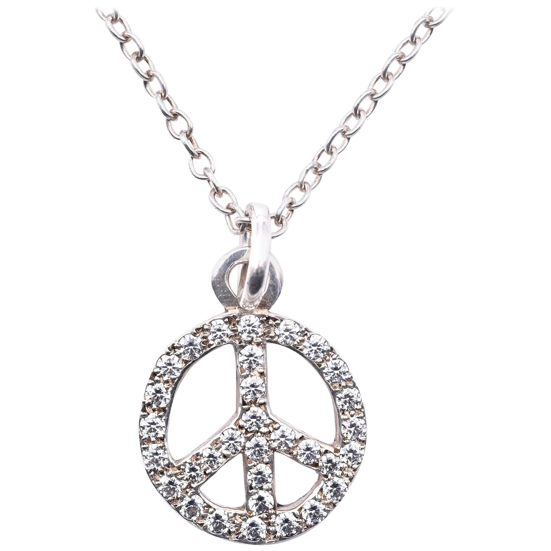 Lee Brevard Sterling Silver Diamond Peace Symbol Necklace