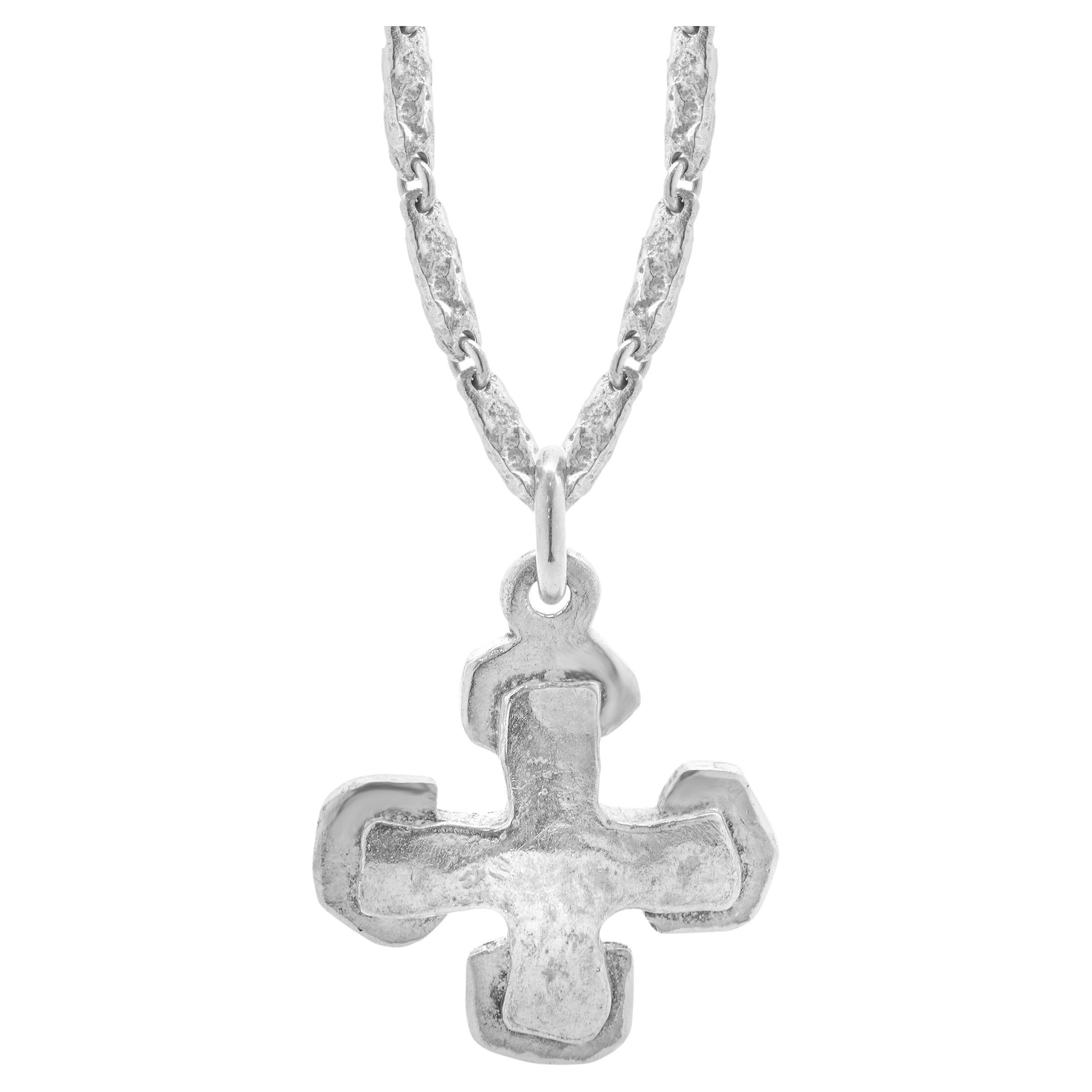 Collier en argent sterling avec grande croix de palmier Lee Brevard