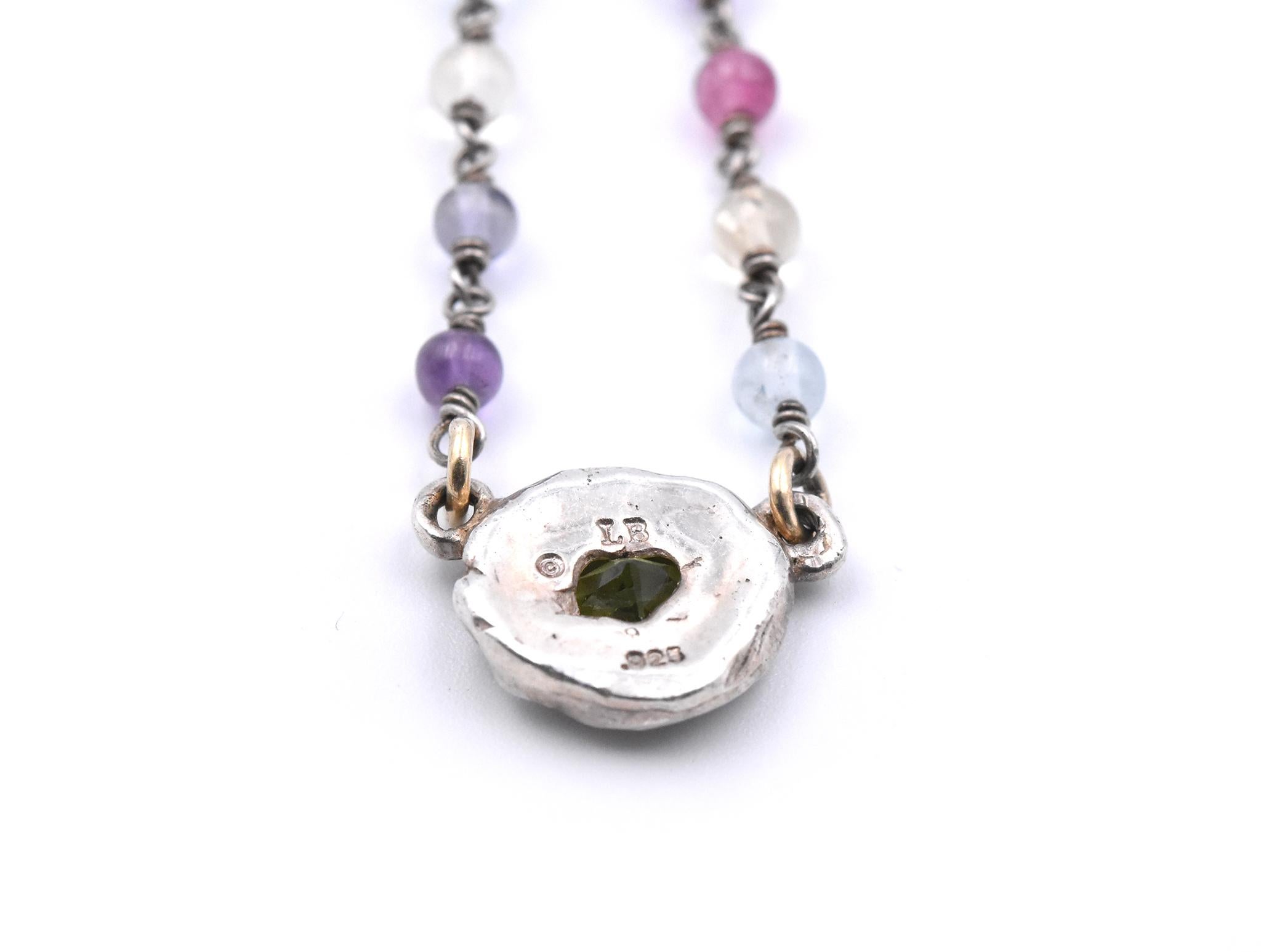 Lee Brevard Sterling Silver Multi-Gemstone and Peridot Heart Necklace In Excellent Condition In Scottsdale, AZ