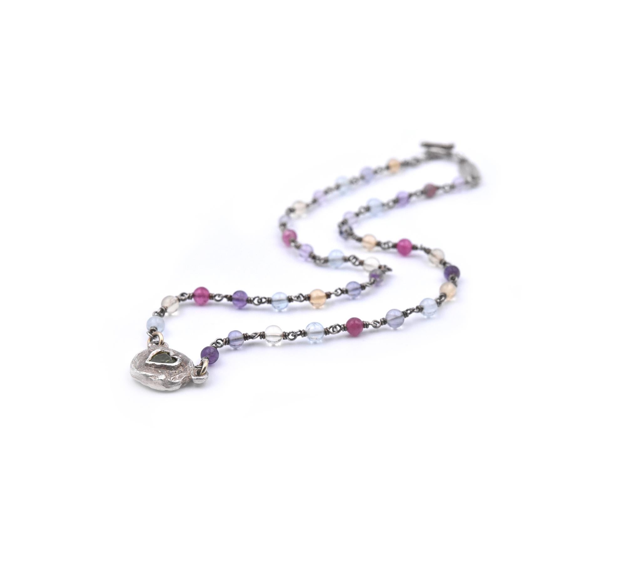 Women's Lee Brevard Sterling Silver Multi-Gemstone and Peridot Heart Necklace