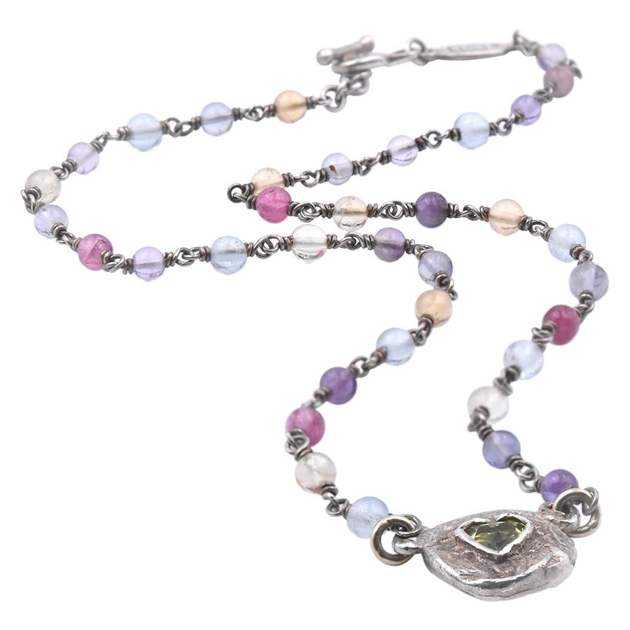Lee Brevard Sterling Silver Multi-Gemstone and Peridot Heart Necklace