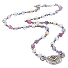 Used Lee Brevard Sterling Silver Multi-Gemstone and Peridot Heart Necklace