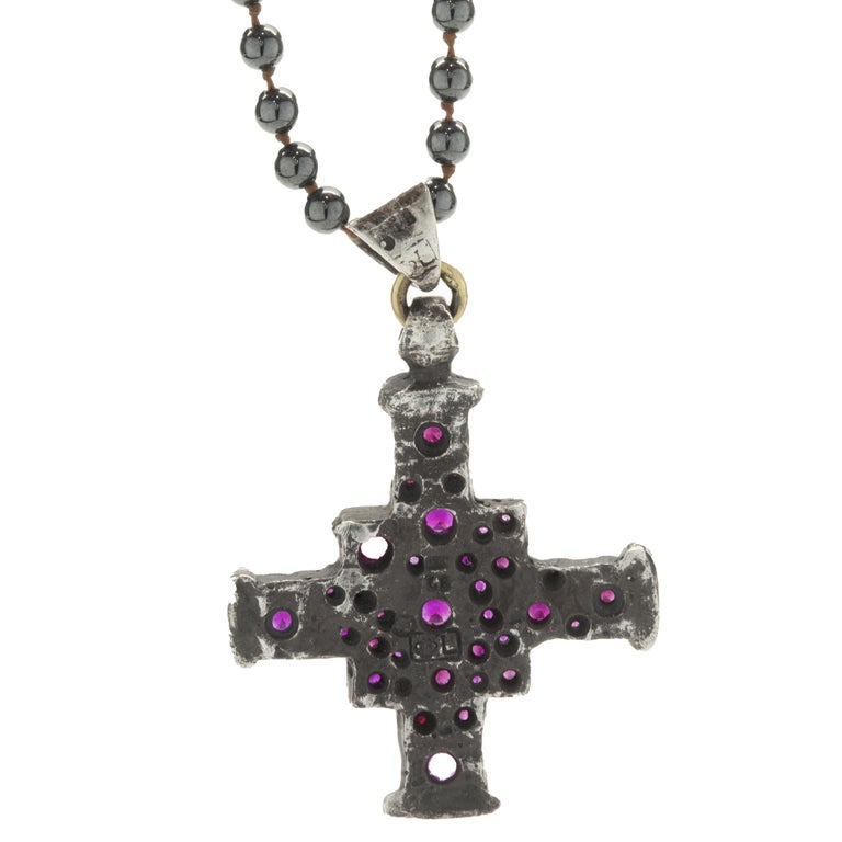 Lee Brevard Sterling Silver Smoky Topaz and Hematite Maltese Cross Necklace  For Sale at 1stDibs