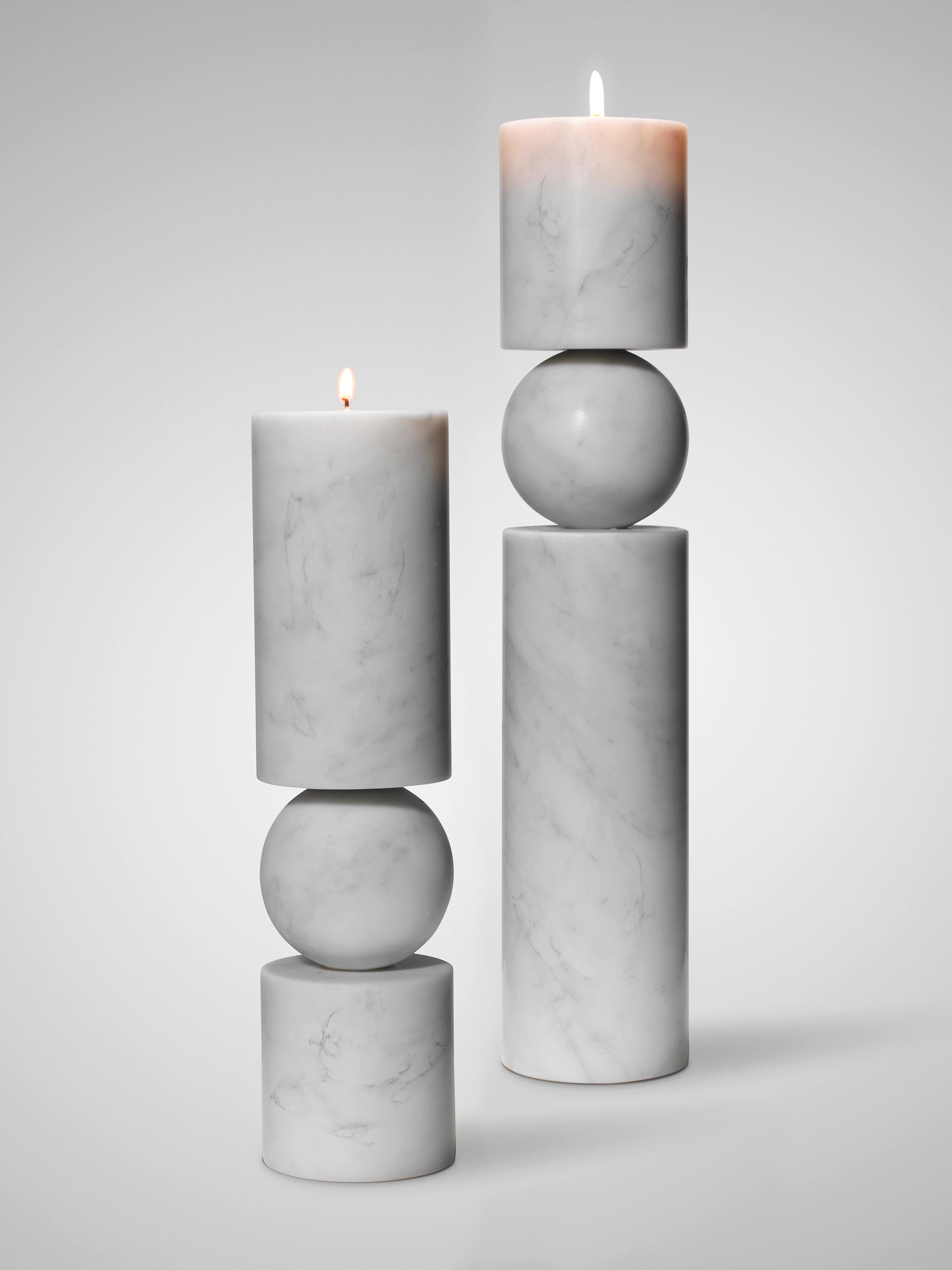 Modern Lee Broom - Fulcrum Candlestick White Marble - Small For Sale