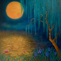 Flower Moon, Original Signed Contemporary Magical Realism Symbolist Painting