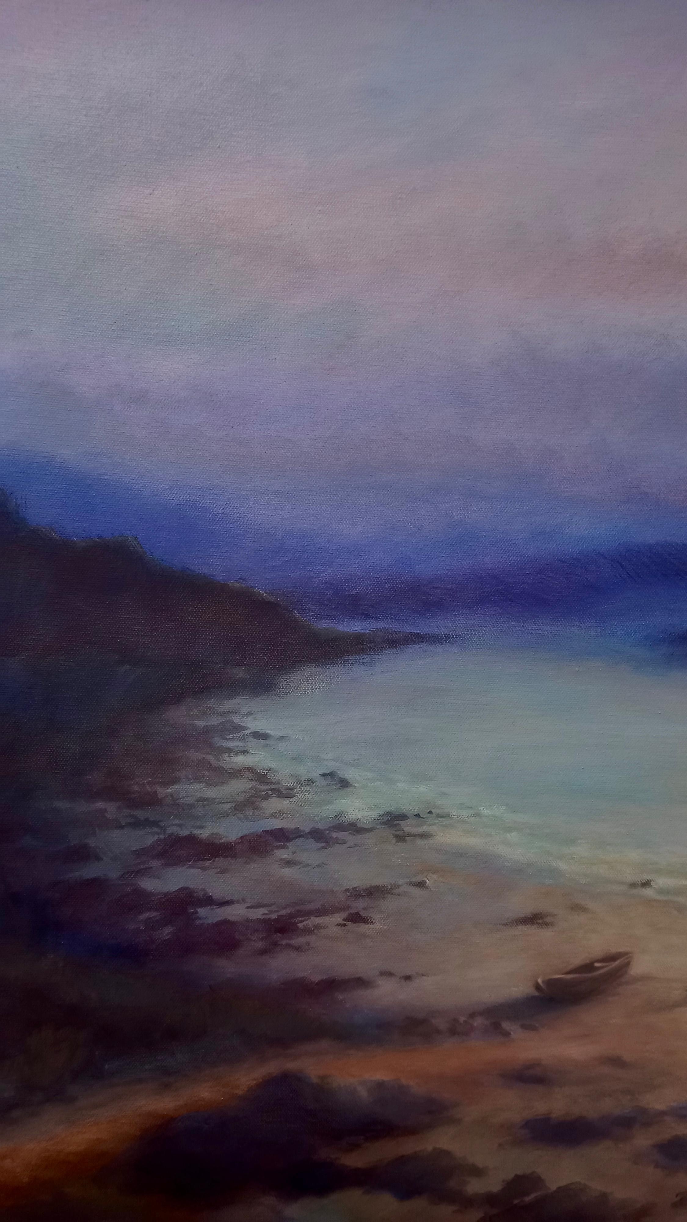 Moonlight Sonata, Original Signed Romantic Landscape Painting on Canvas For Sale 4