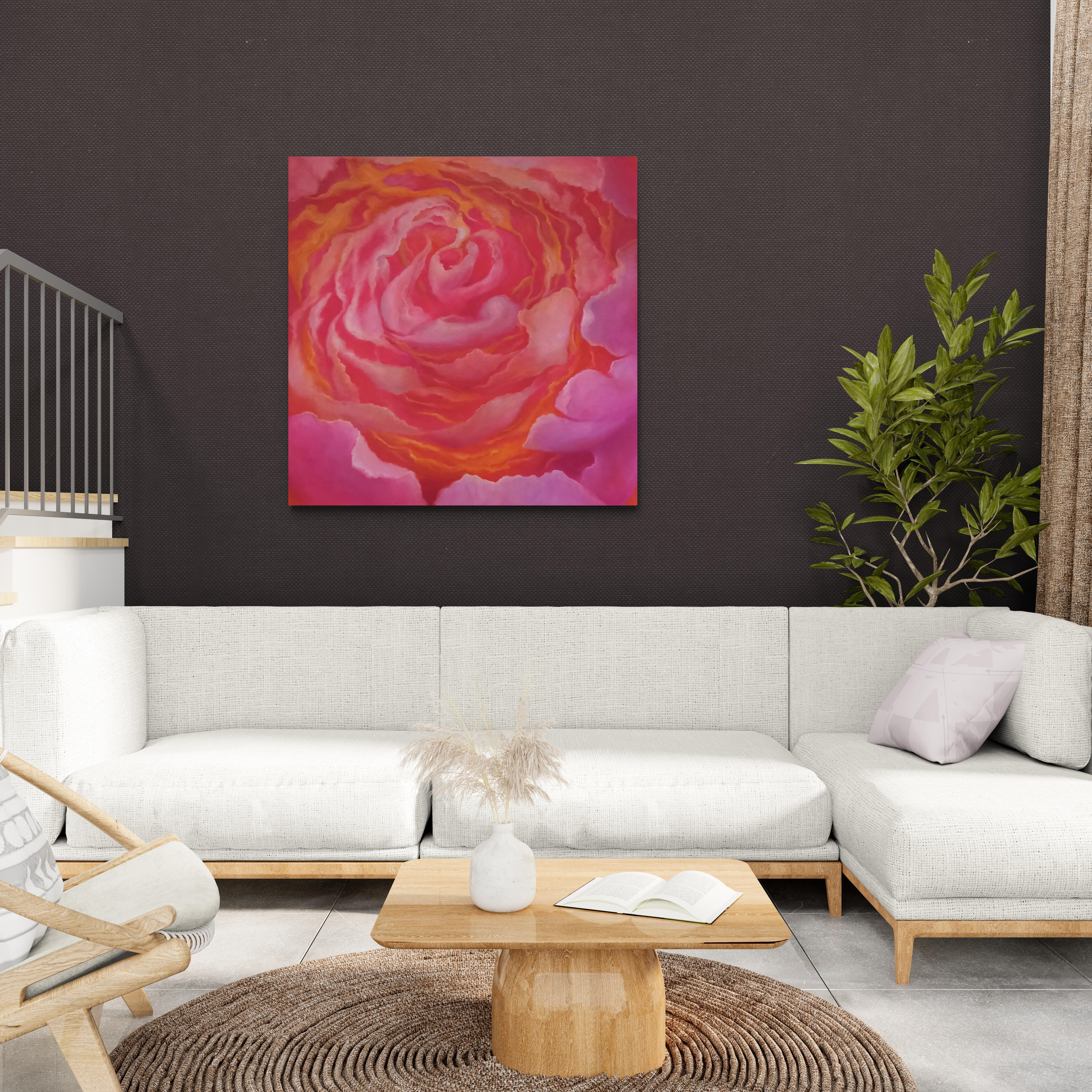 Rose Dorè, Contemporary Signed Original Pink Rose Flower Oil Painting on Canvas 9
