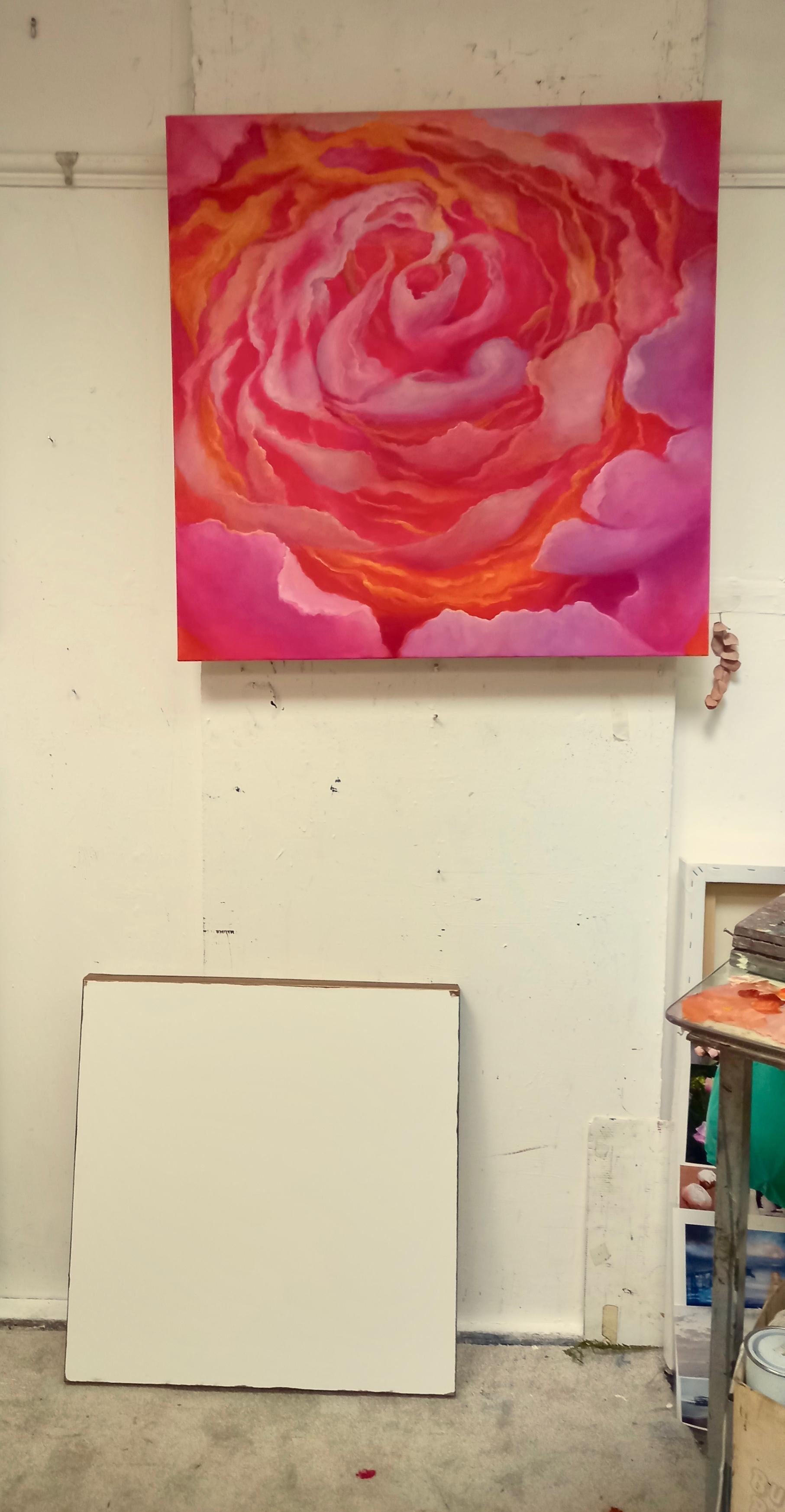 Rose Dorè, Contemporary Signed Original Pink Rose Flower Oil Painting on Canvas 1