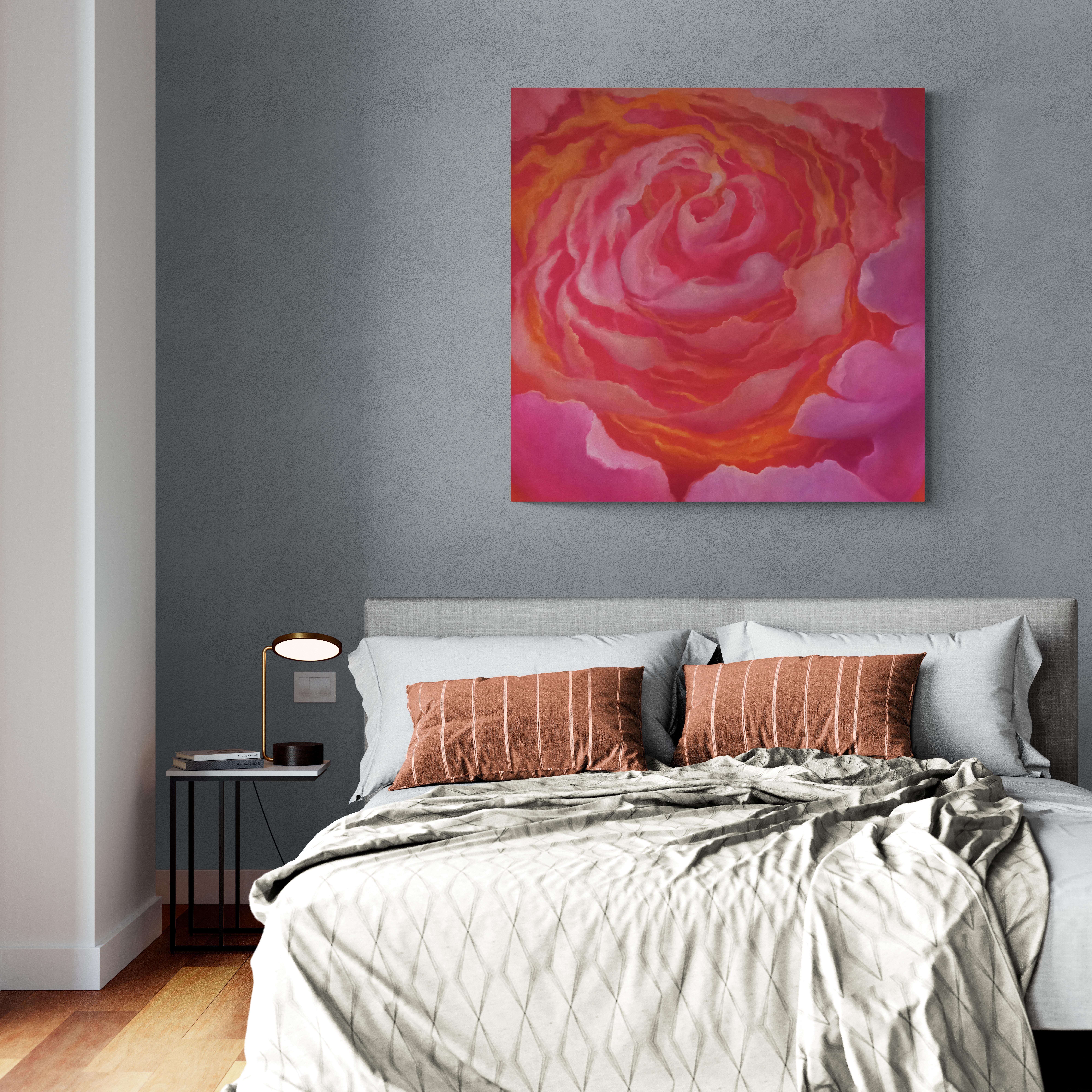 Rose Dorè, Contemporary Signed Original Pink Rose Flower Oil Painting on Canvas 7