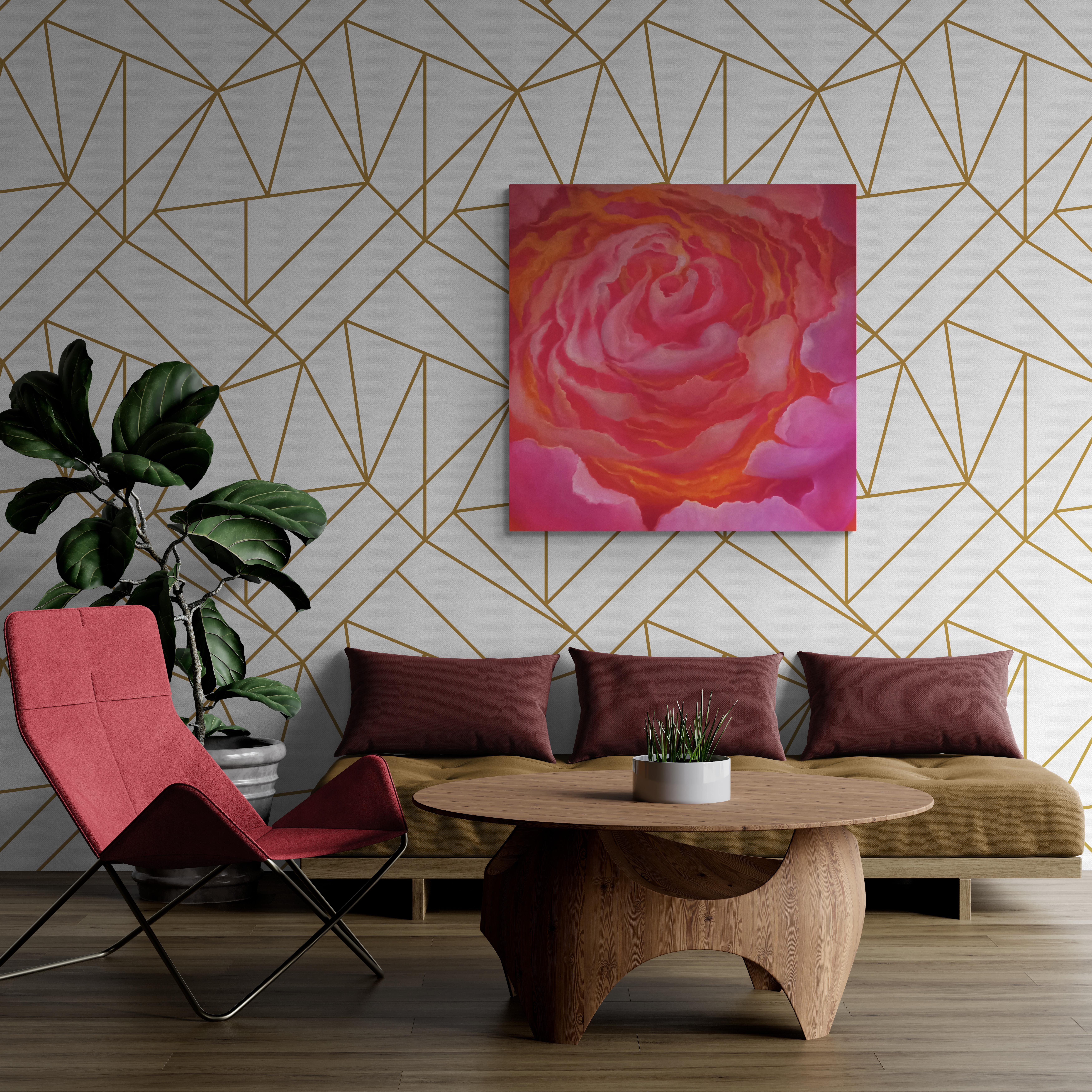 Rose Dorè, Contemporary Signed Original Pink Rose Flower Oil Painting on Canvas 8